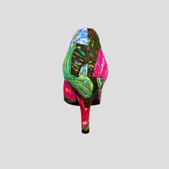 Charles Jourdan Shoes - 1980s Vintage - Paint Brush Print Silk