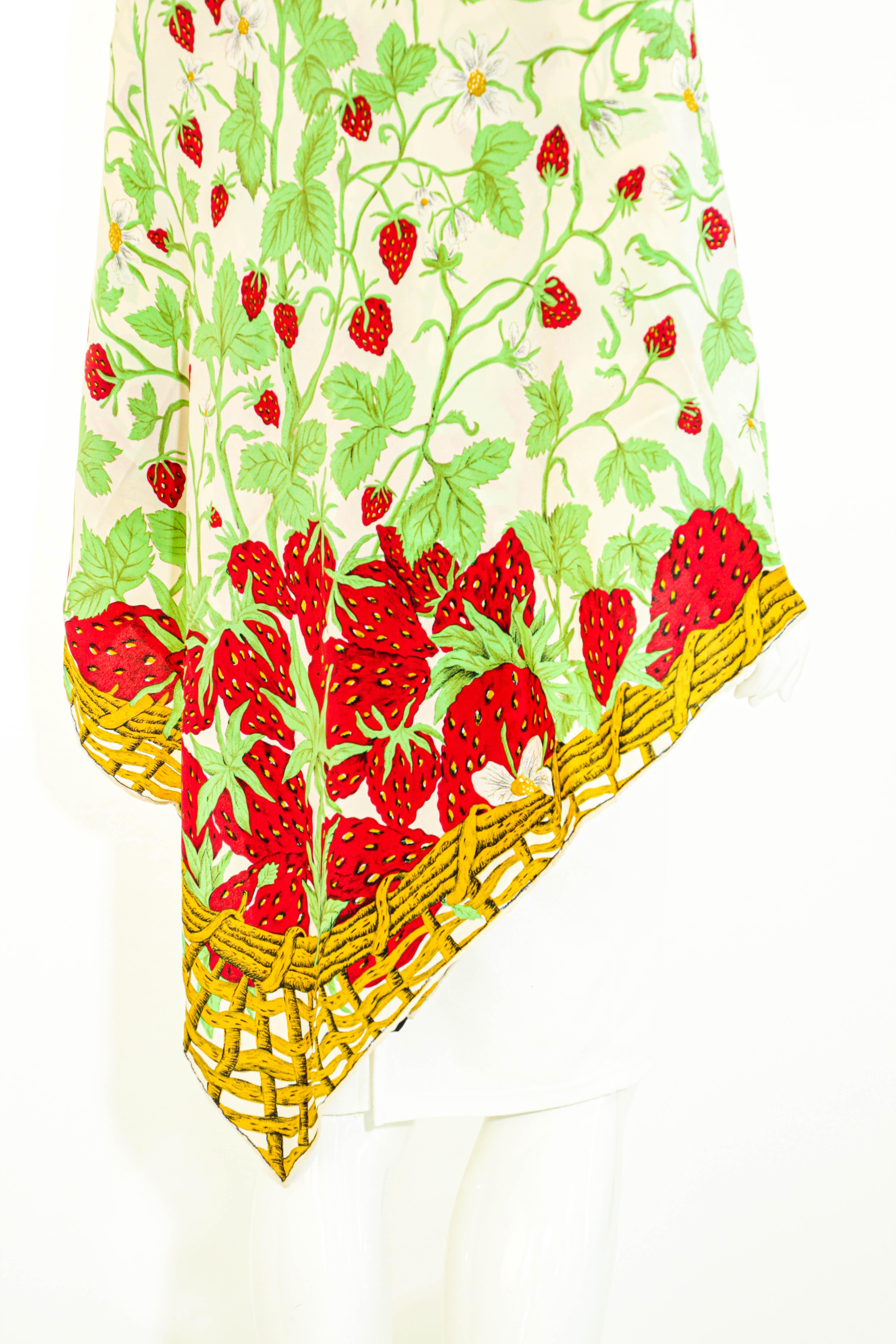 CHARLES JOURDAN Paris Strawberry Silk Scarf 53 inches Square For Sale 5