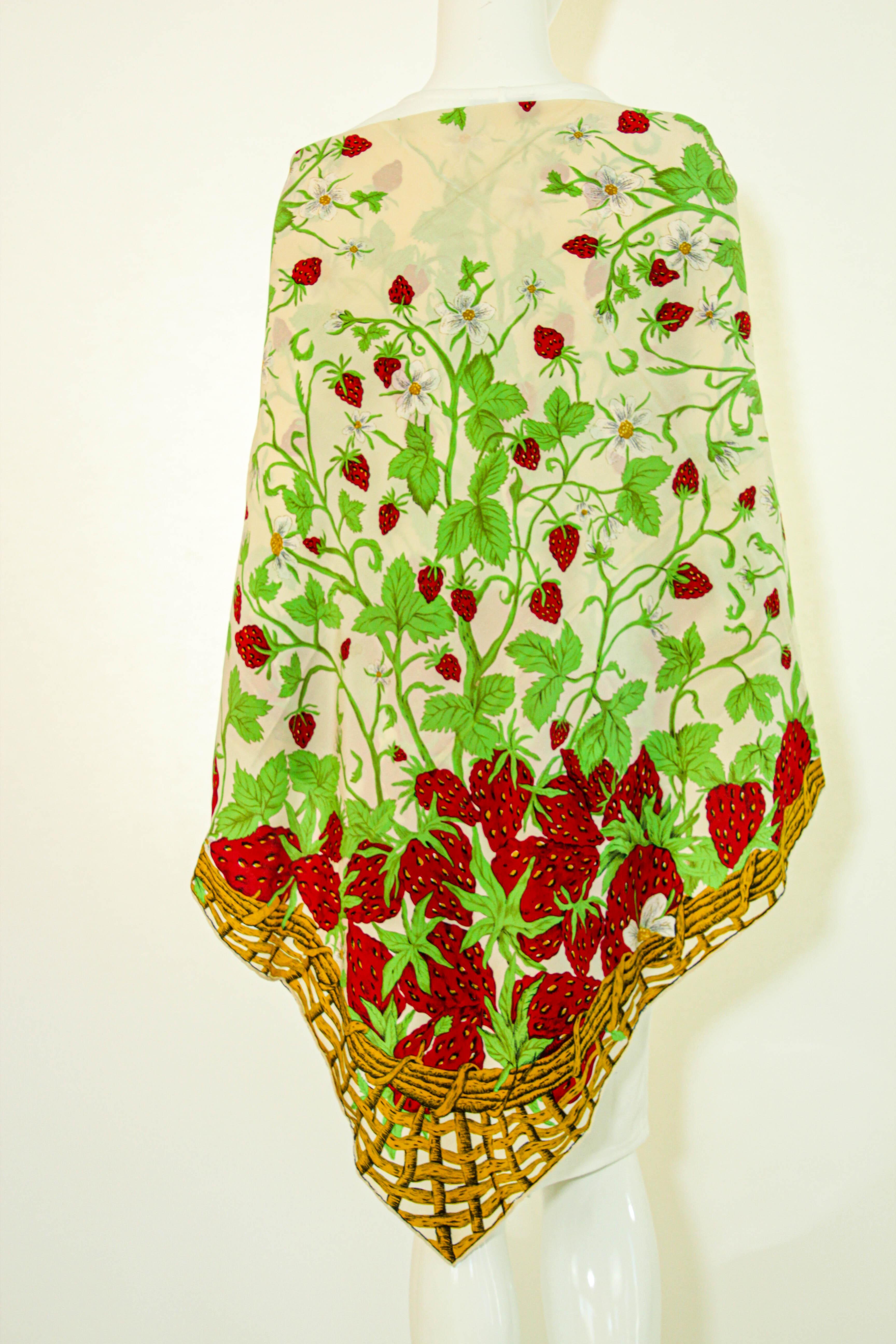 CHARLES JOURDAN Paris Strawberry Silk Scarf 53 inches Square For Sale 6