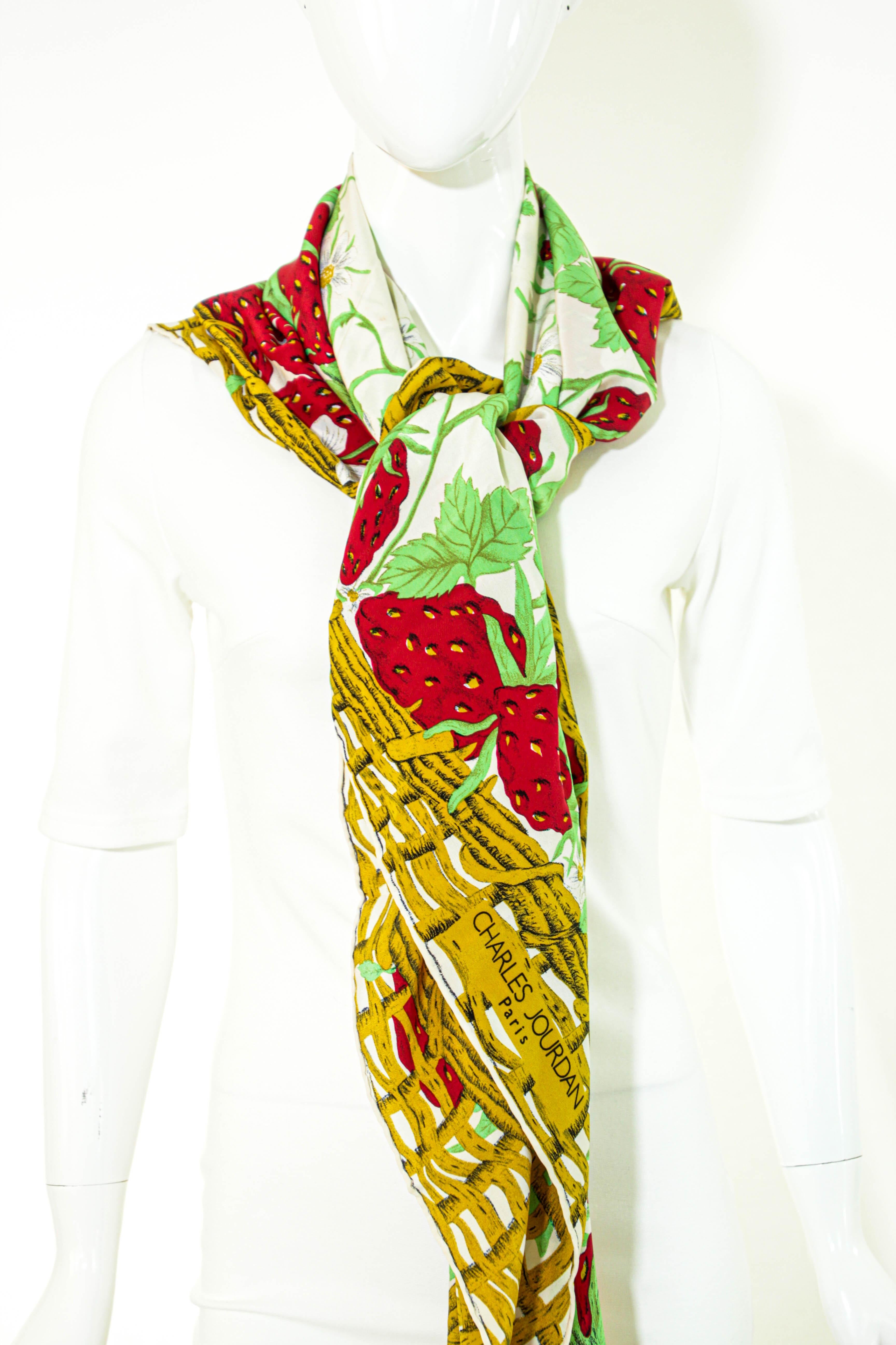 CHARLES JOURDAN Paris Strawberry Silk Scarf 53 inches Square For Sale 8