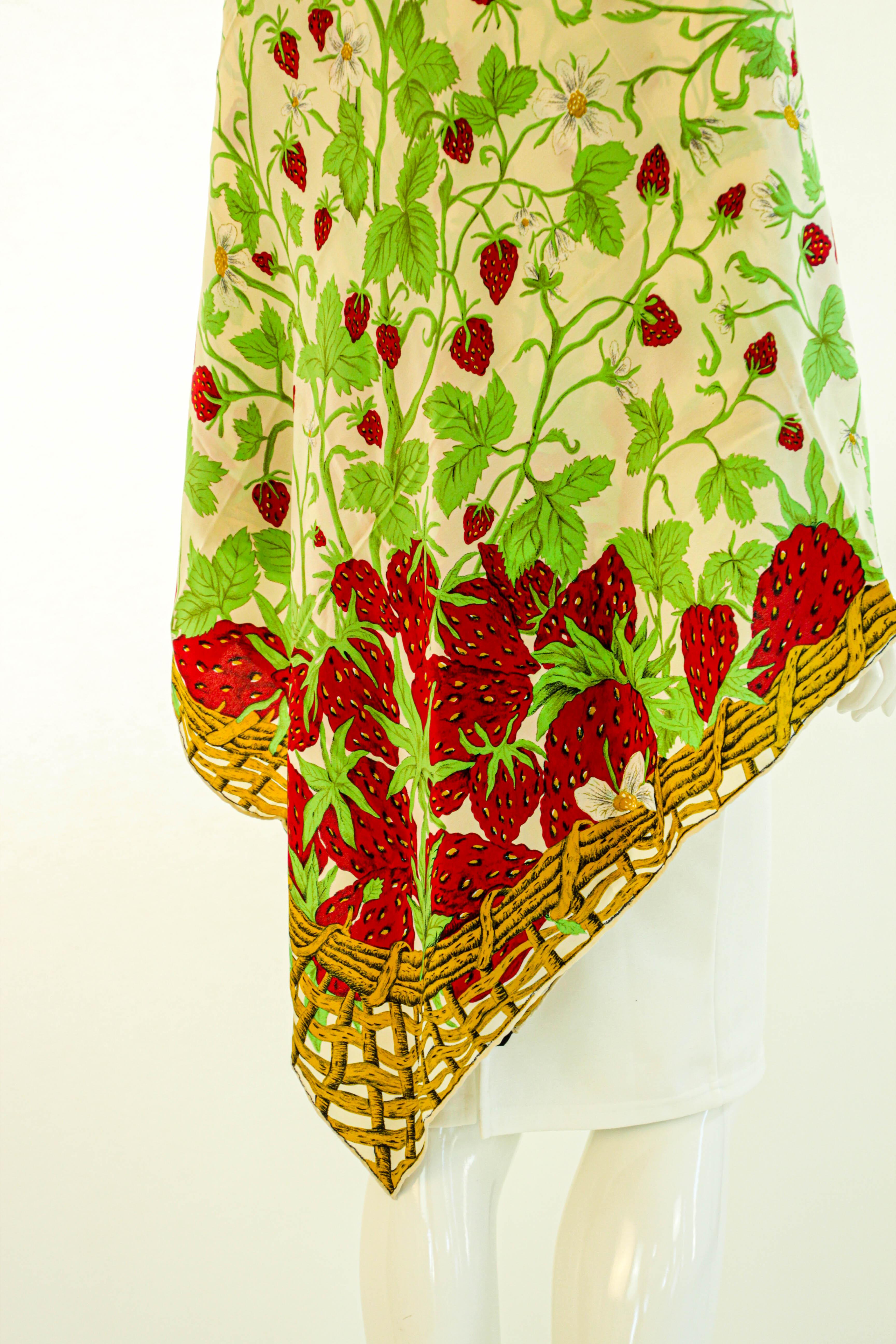 CHARLES JOURDAN Paris Strawberry Silk Scarf 53 inches Square For Sale 10