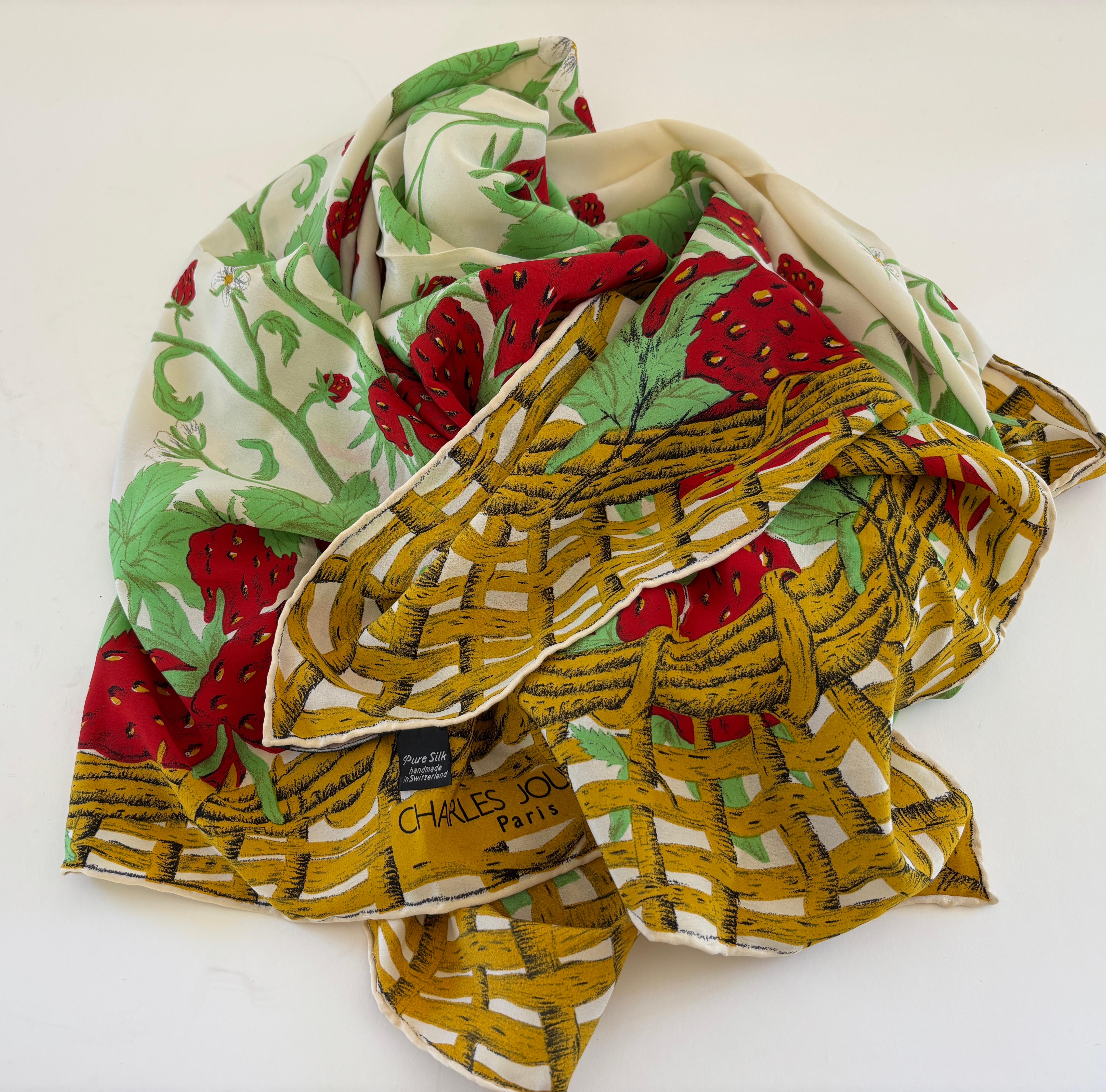 CHARLES JOURDAN Paris Strawberry Silk Scarf 53 inches Square For Sale 13
