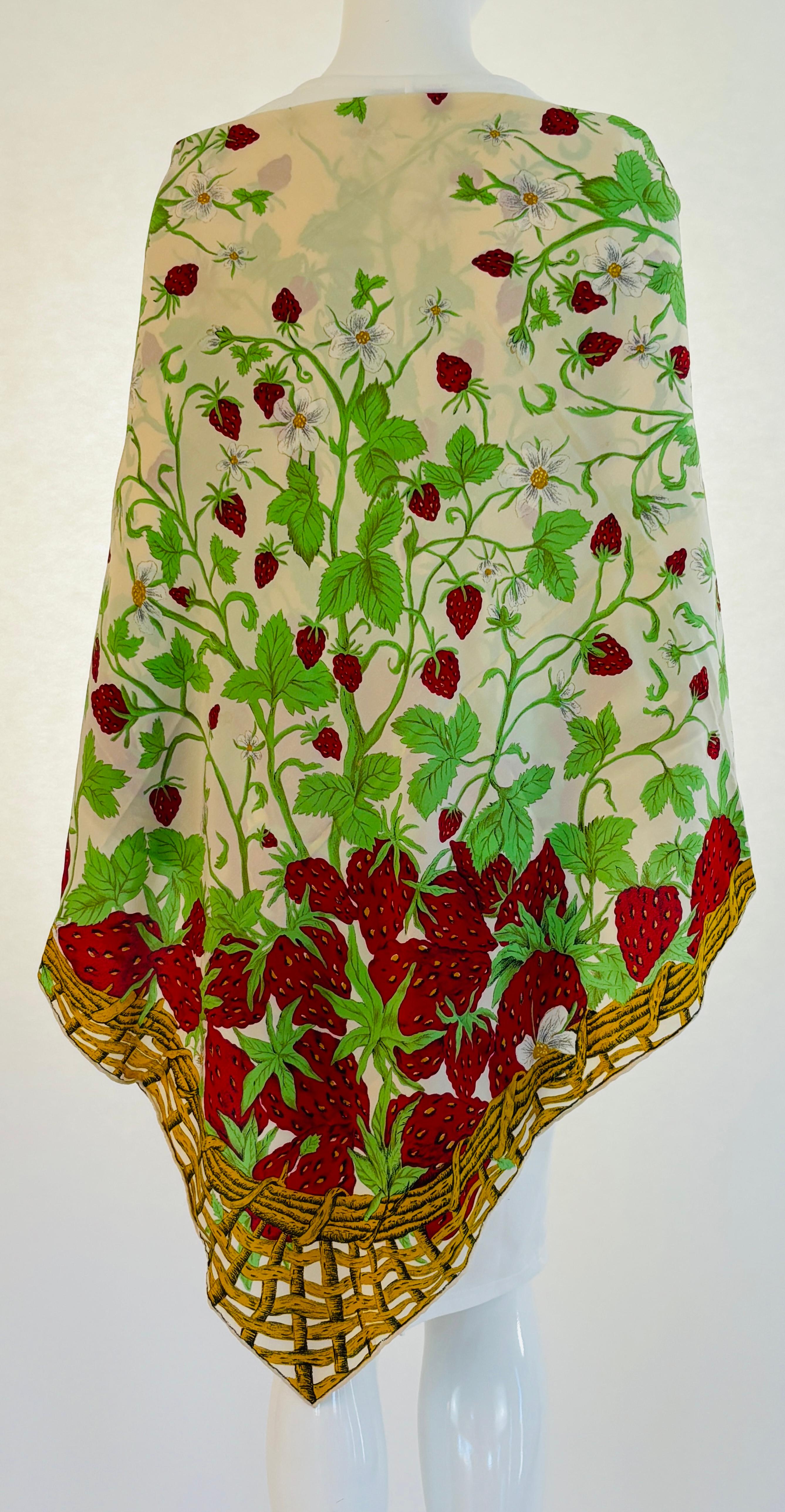 CHARLES JOURDAN Paris Strawberry Silk Scarf 53 inches Square For Sale 14