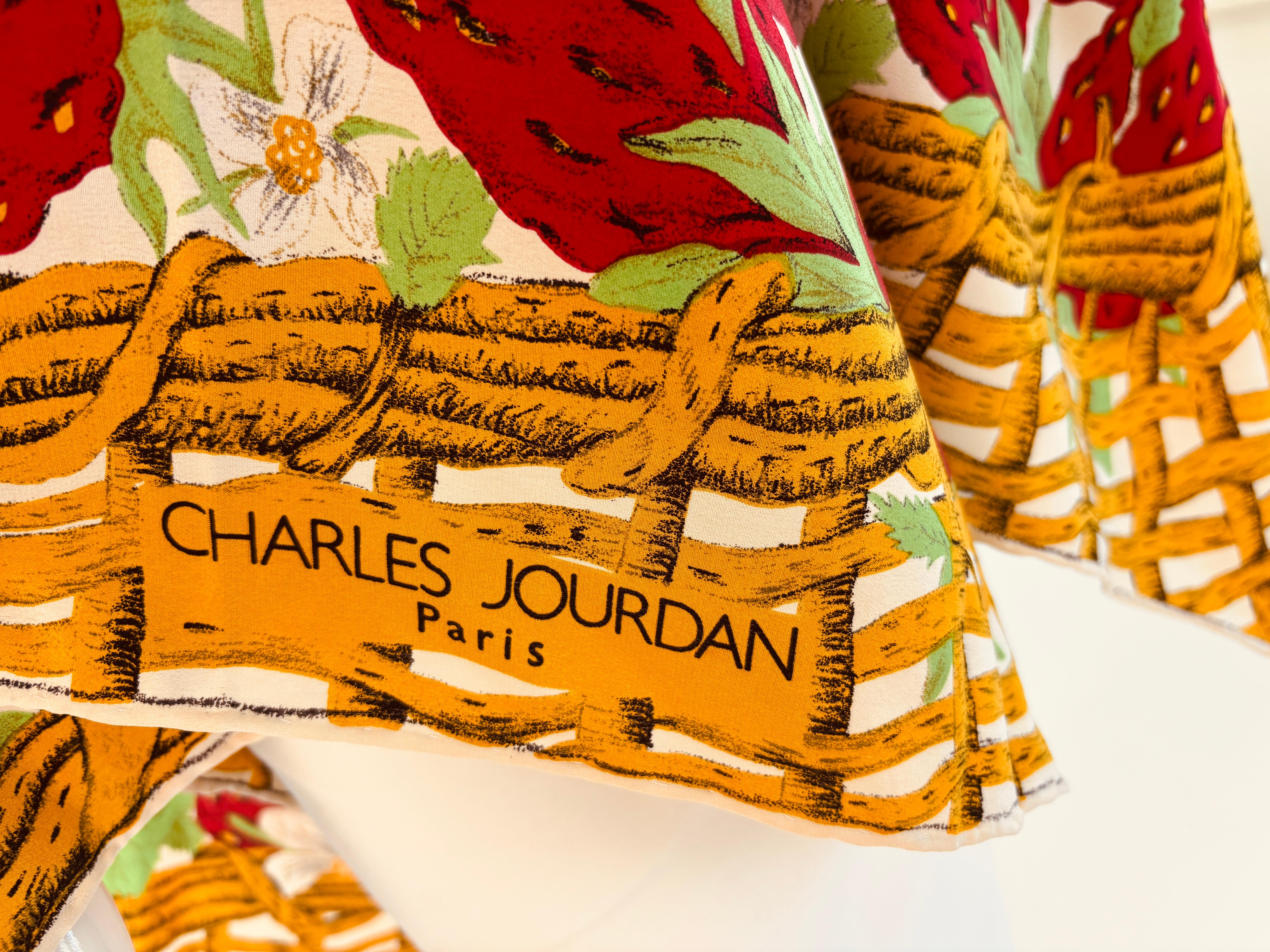 CHARLES JOURDAN Paris Strawberry Silk Scarf 53 inches Square For Sale 15