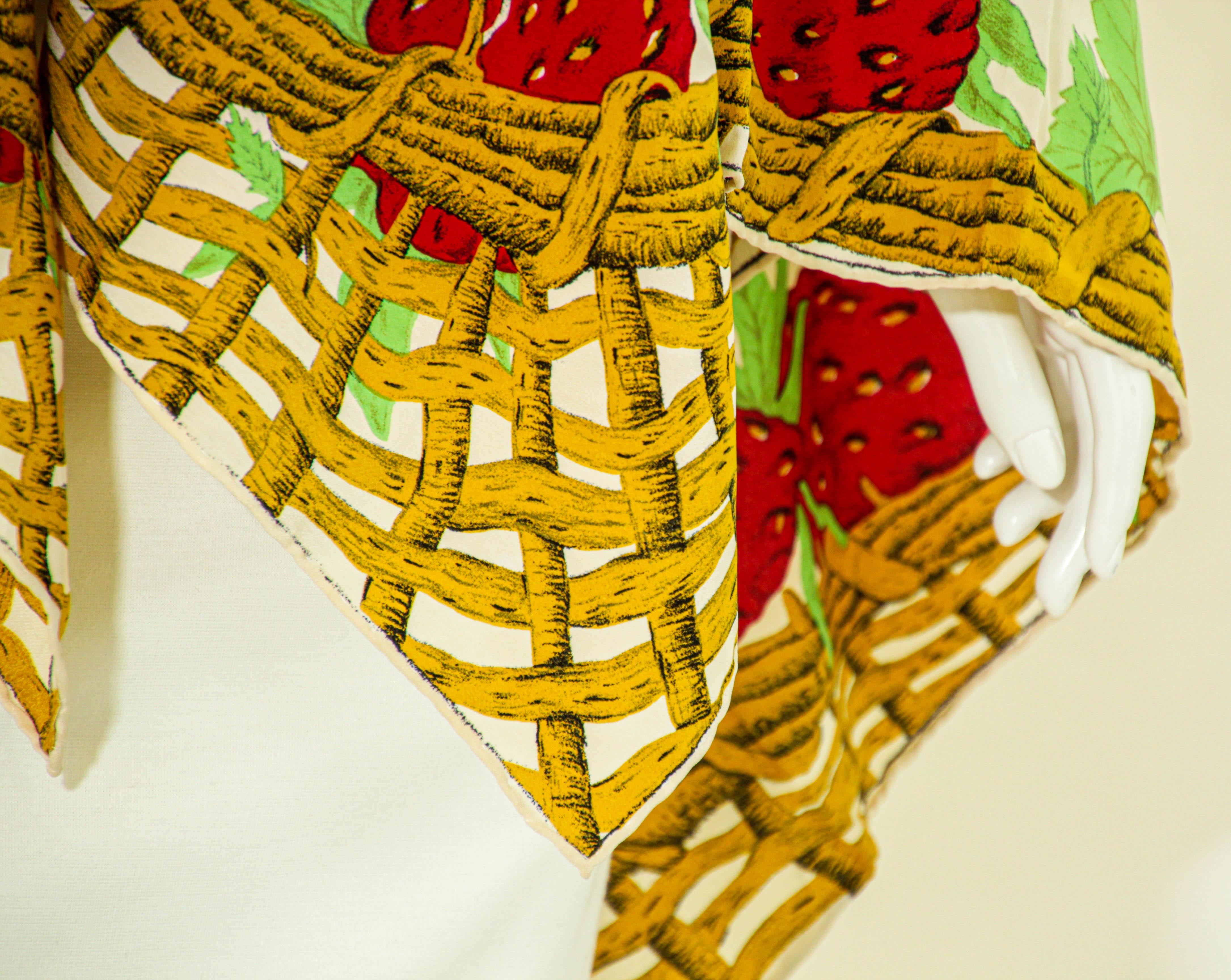 CHARLES JOURDAN Paris Strawberry Silk Scarf 53 inches Square In Good Condition For Sale In North Hollywood, CA