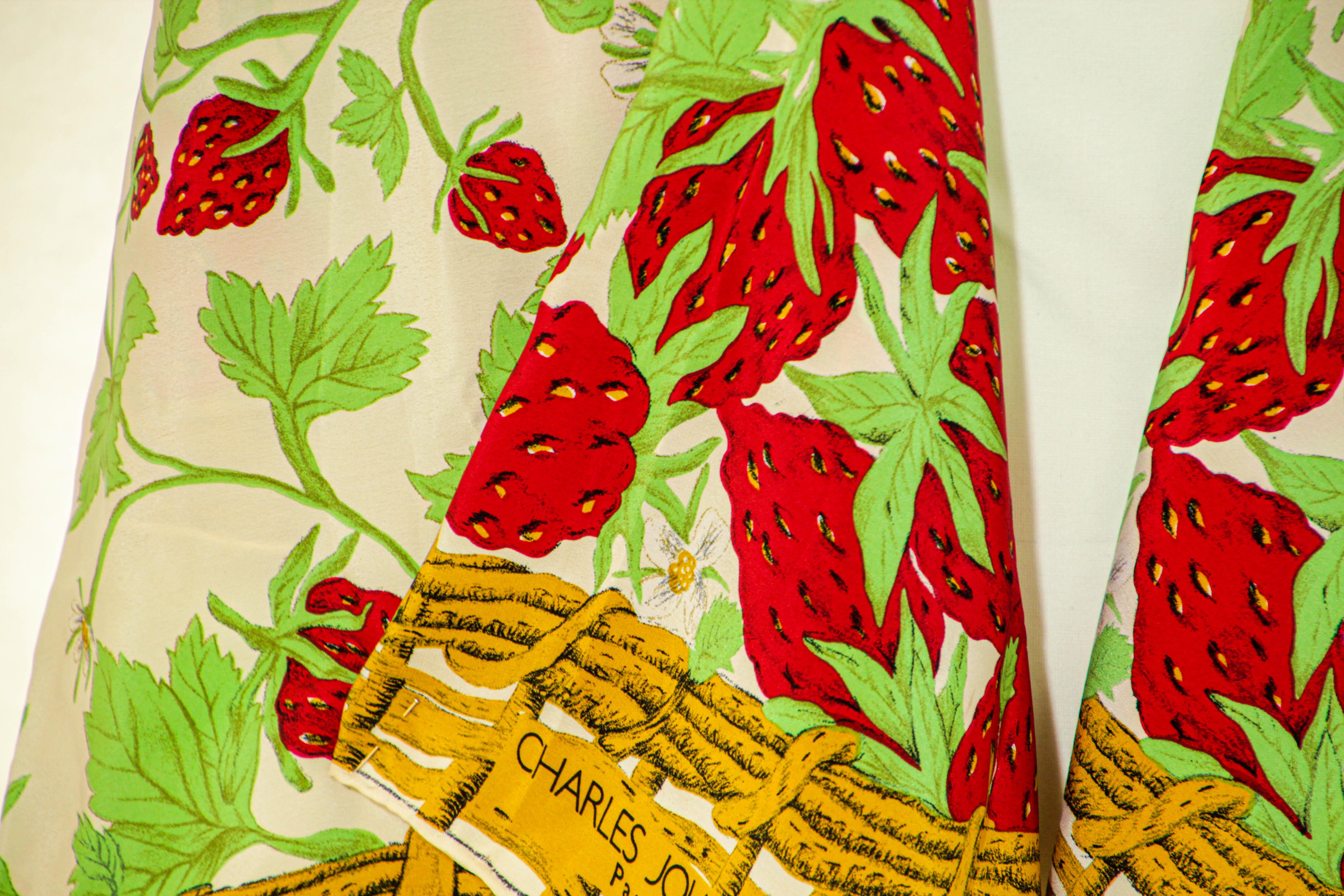 Women's CHARLES JOURDAN Paris Strawberry Silk Scarf 53 inches Square For Sale