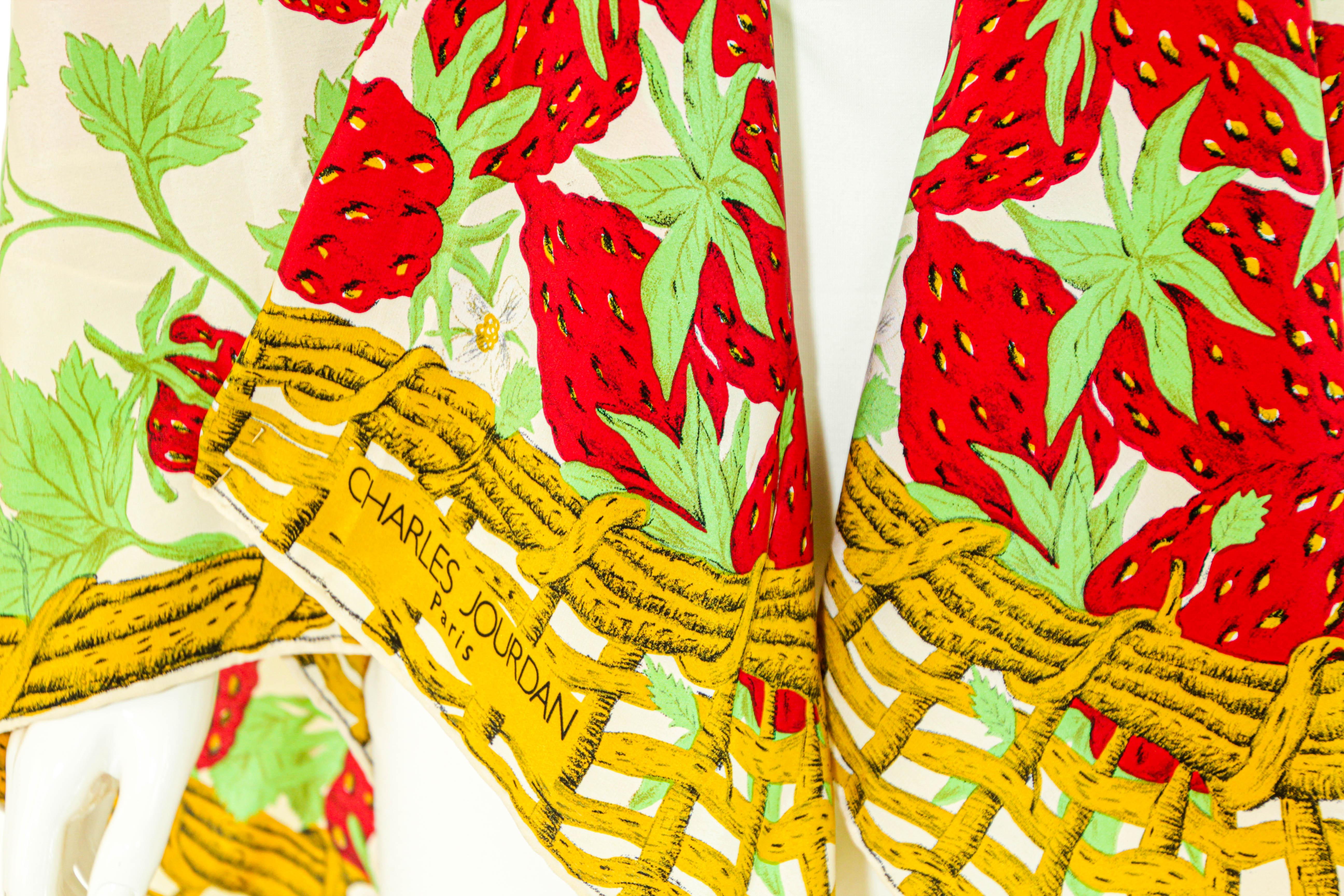 CHARLES JOURDAN Paris Strawberry Silk Scarf 53 inches Square For Sale 1