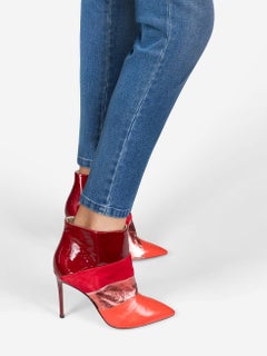 Charles Jourdan Red Panelled Leather Ankle Boots Size IT 37