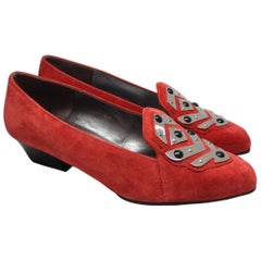 Vintage Charles Jourdan Red Suede Loafer, 1980s