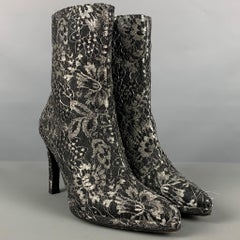 CHARLES JOURDAN Size 5 Black Grey Leather Floral Side Zipper Boots