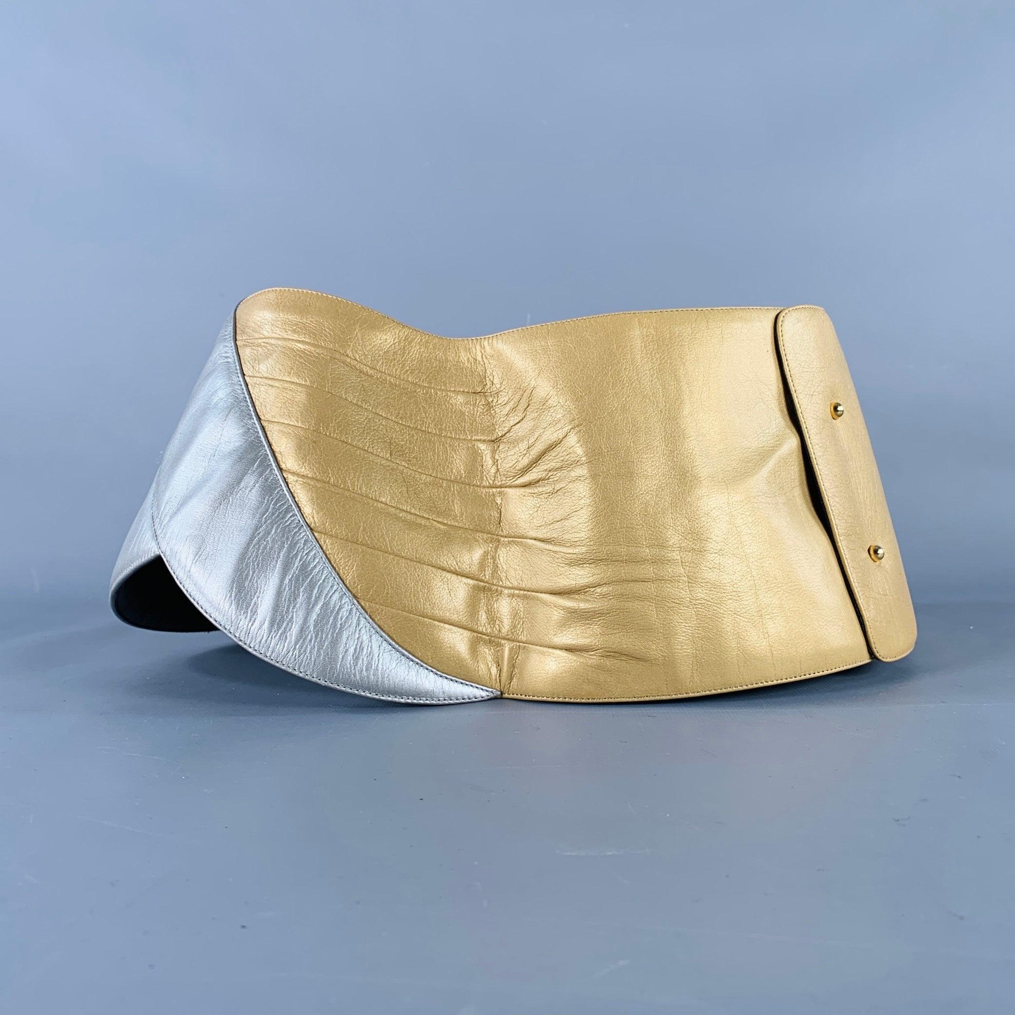 Charles JOURDAN Vintage Gold Silver Two Tone Leather Wide Belt (ceinture large en cuir) Bon état - En vente à San Francisco, CA