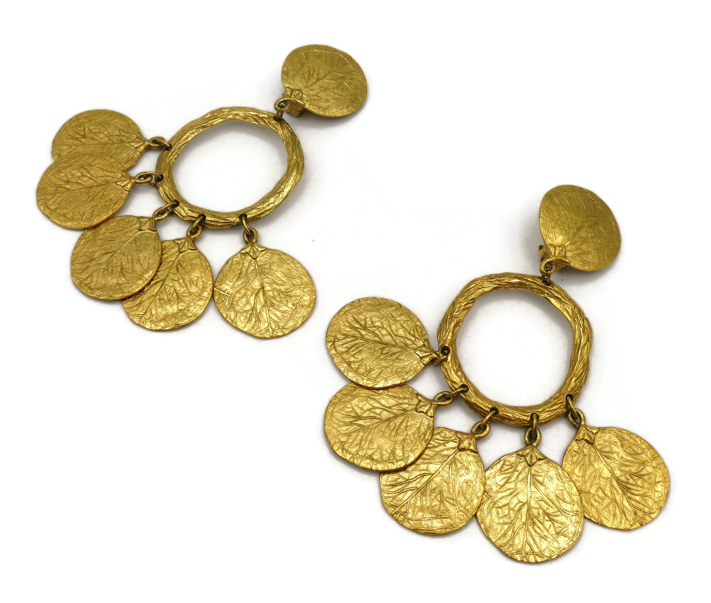 CHARLES JOURDAN Vintage Gold Tone Charm Dangling Earrings For Sale 1