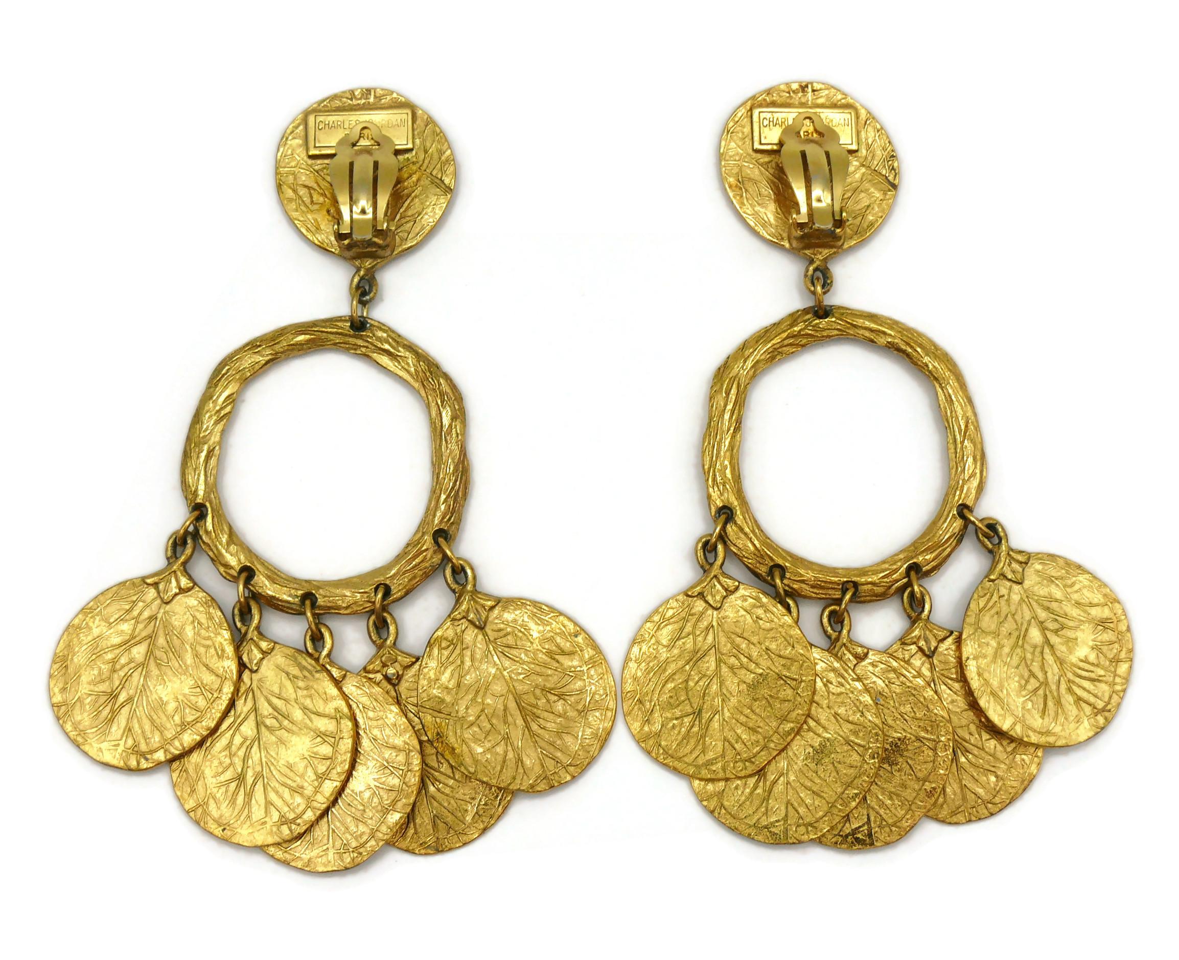 CHARLES JOURDAN Vintage Gold Tone Charm Dangling Earrings For Sale 2