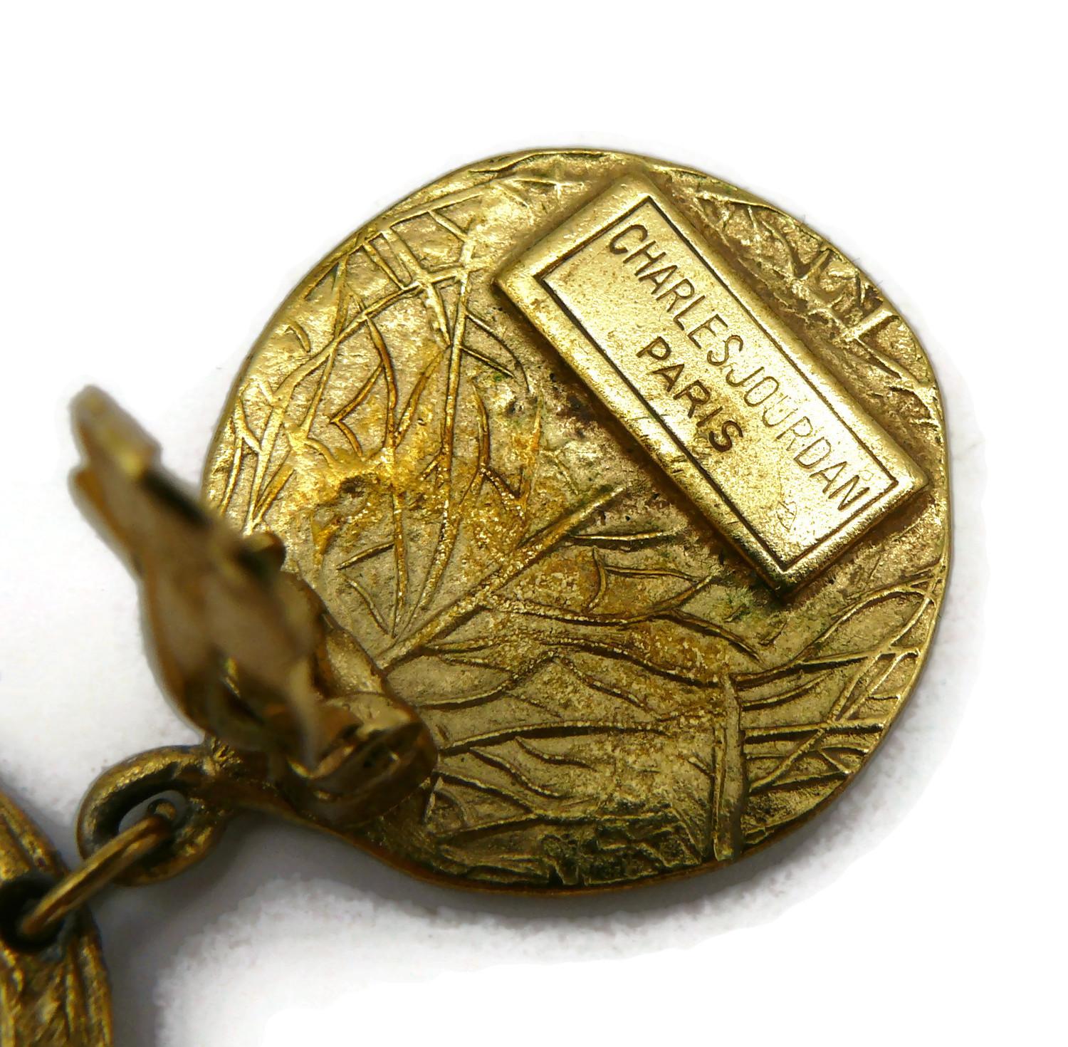 CHARLES JOURDAN Vintage Gold Tone Charm Dangling Earrings For Sale 3