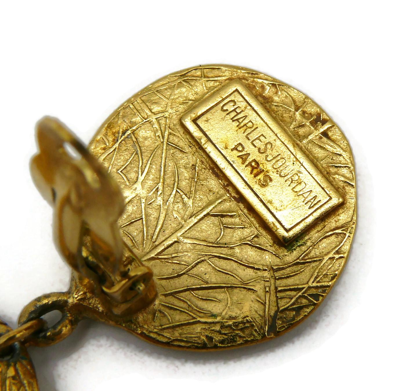 Boucles d'oreilles pendantesHARLES JOURDAN Vintage Gold Tone Charm en vente 4