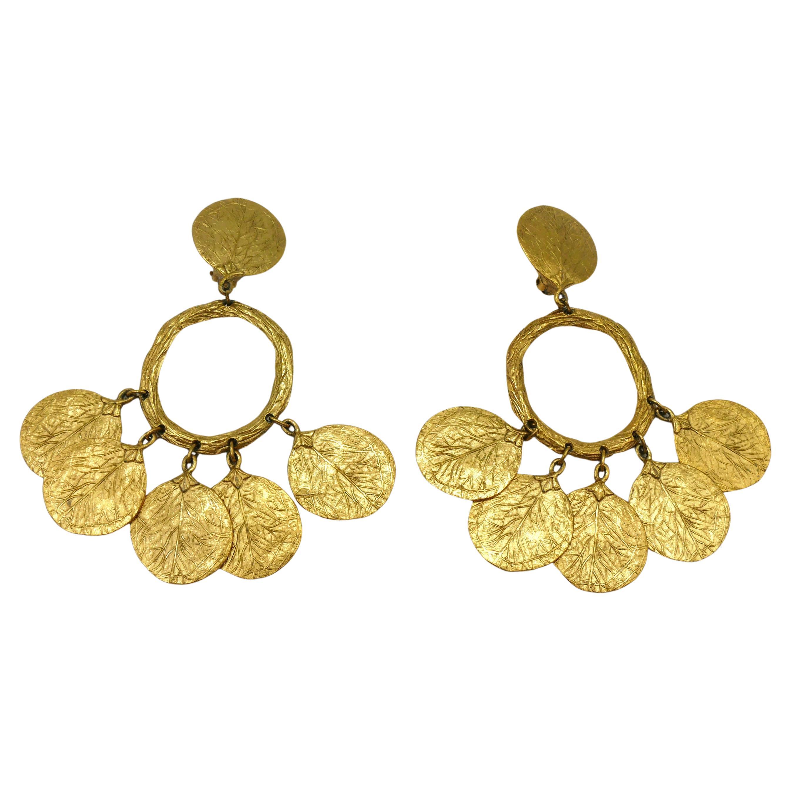 CHARLES JOURDAN Vintage Gold Tone Charm Dangling Earrings For Sale