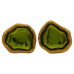 CHARLES JOURDAN Vintage Gold Tone Resin Cabochon Clip-On Earrings