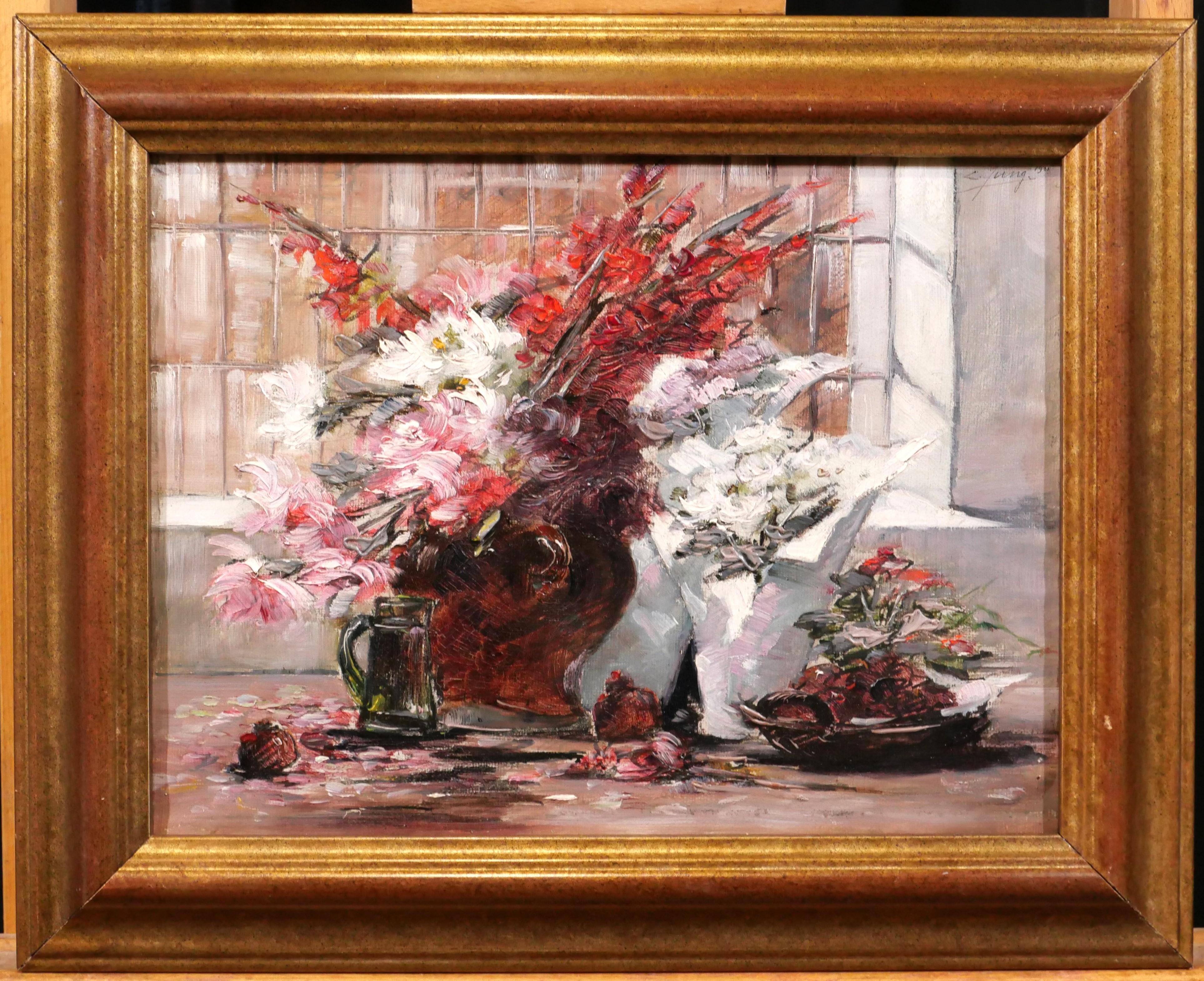 Nature morte avec pots de fleurs - Painting de Charles Jung