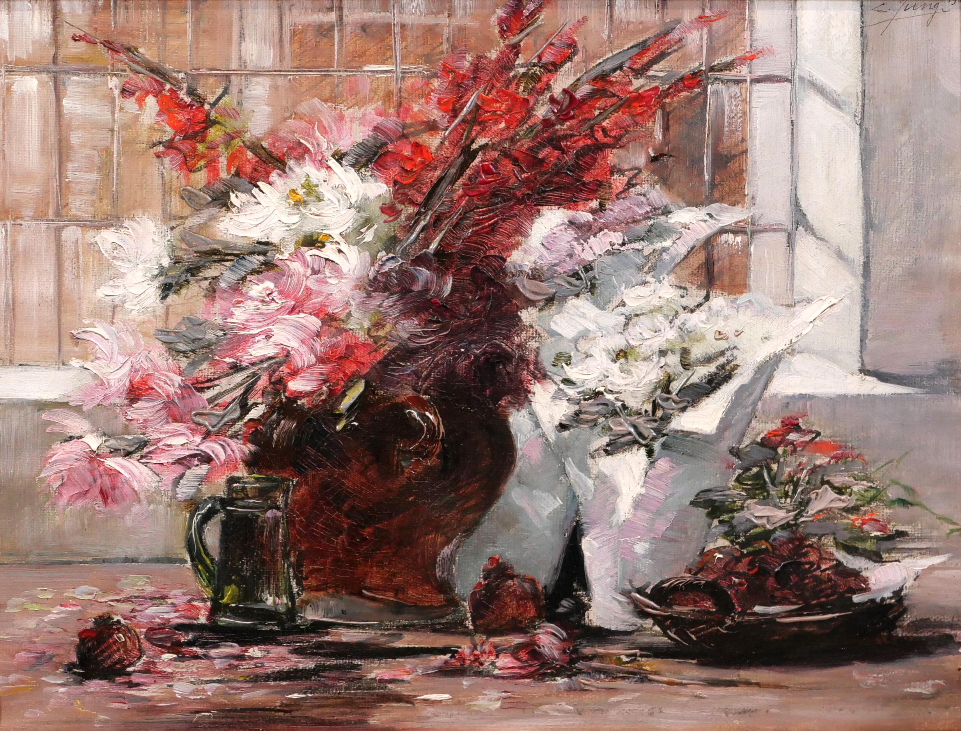 Still-Life Painting Charles Jung - Nature morte avec pots de fleurs
