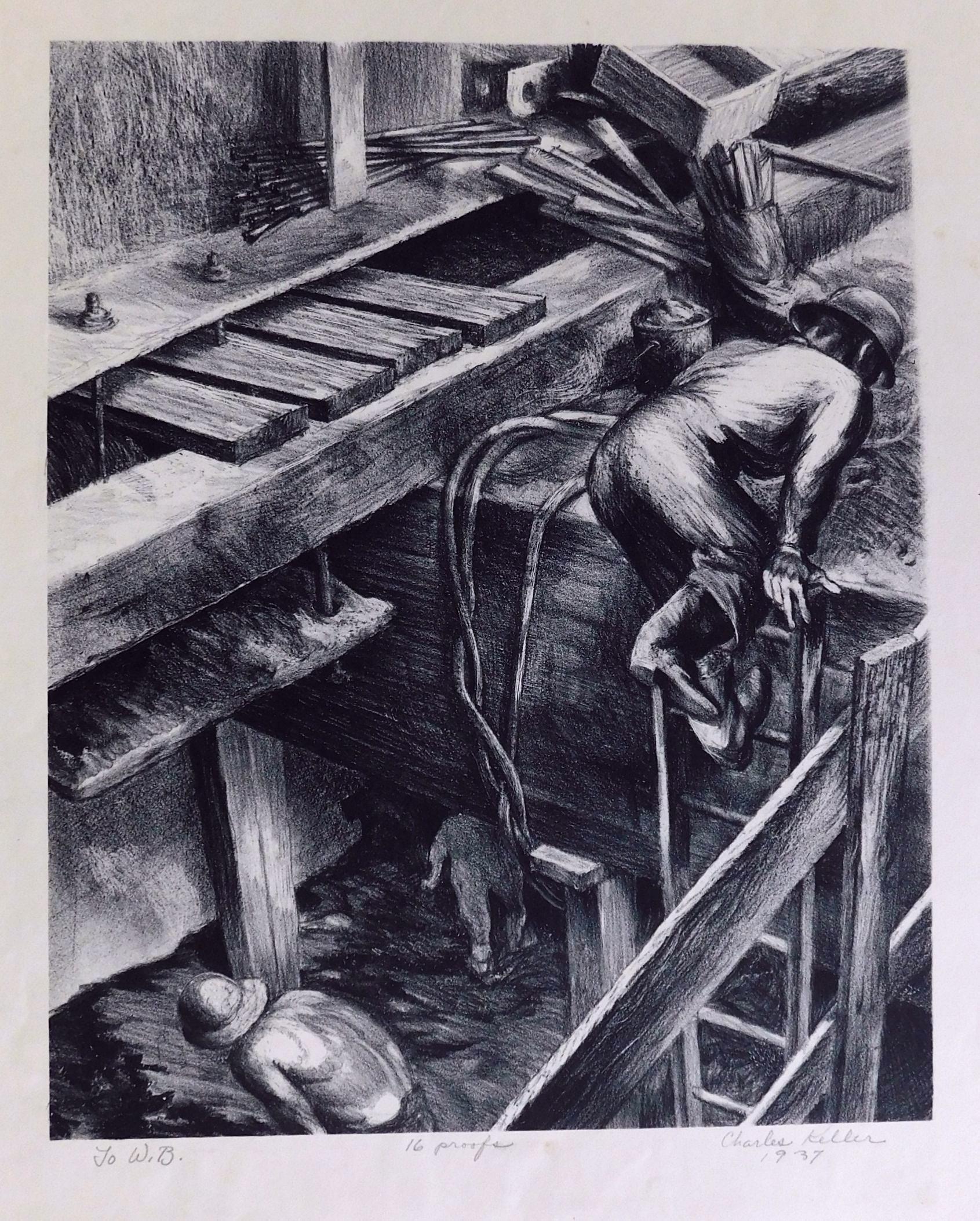 Original Steinlithographie von Charles Keller – „6th Avenue Subway“, Original im Angebot 1