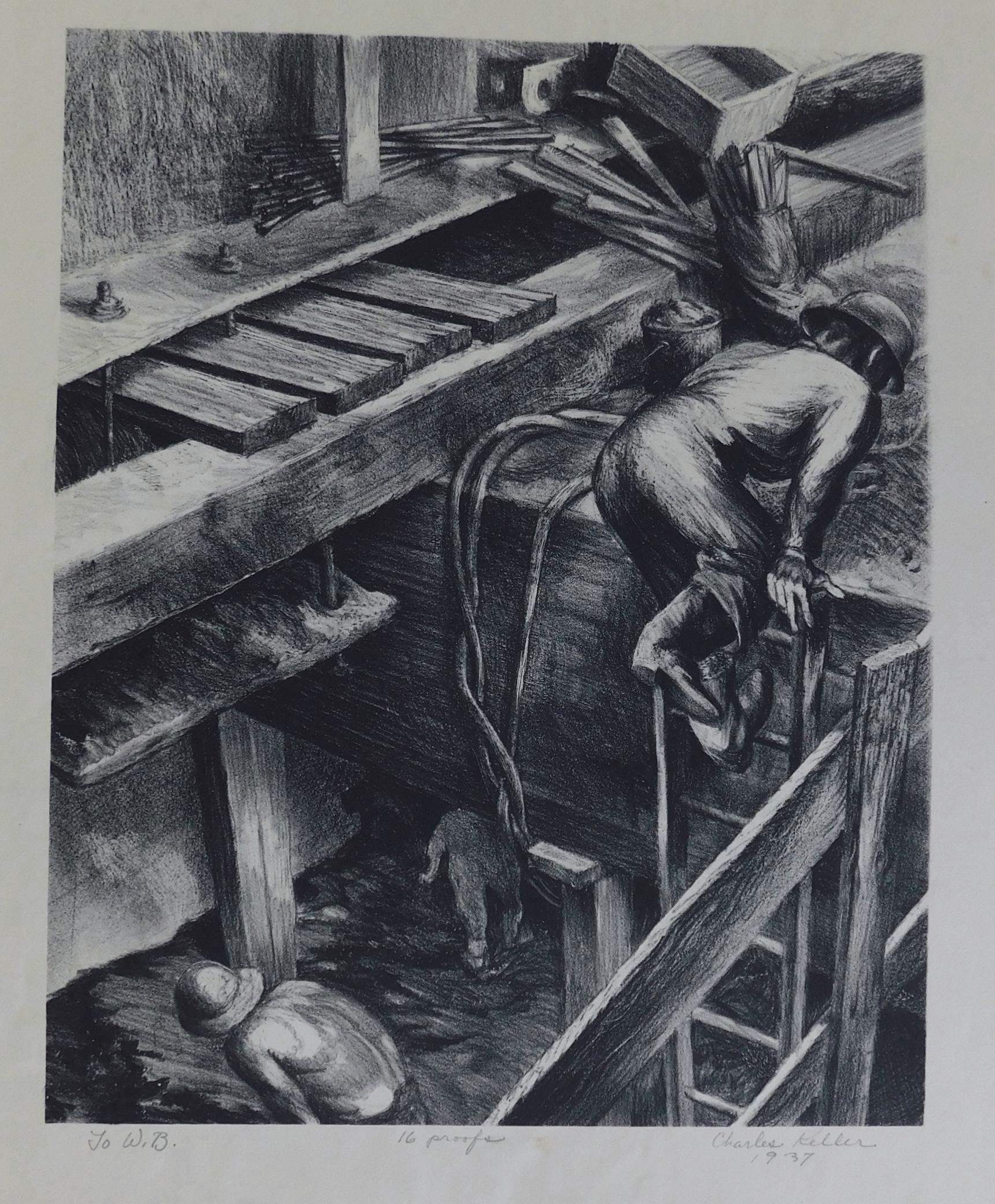 Original Steinlithographie von Charles Keller – „6th Avenue Subway“, Original im Angebot 6