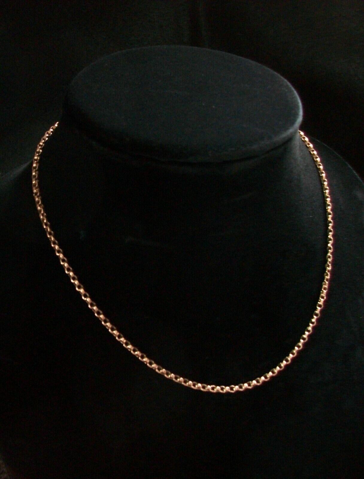 CHARLES KELLER & CO. - Antique 10K rose gold belcher chain necklace (also called rolo chain) - hand made - finest quality American workmanship and detail - unique hand made clasp - 10K hallmarks to the clasp and stretcher of ring - maker's mark 'K'