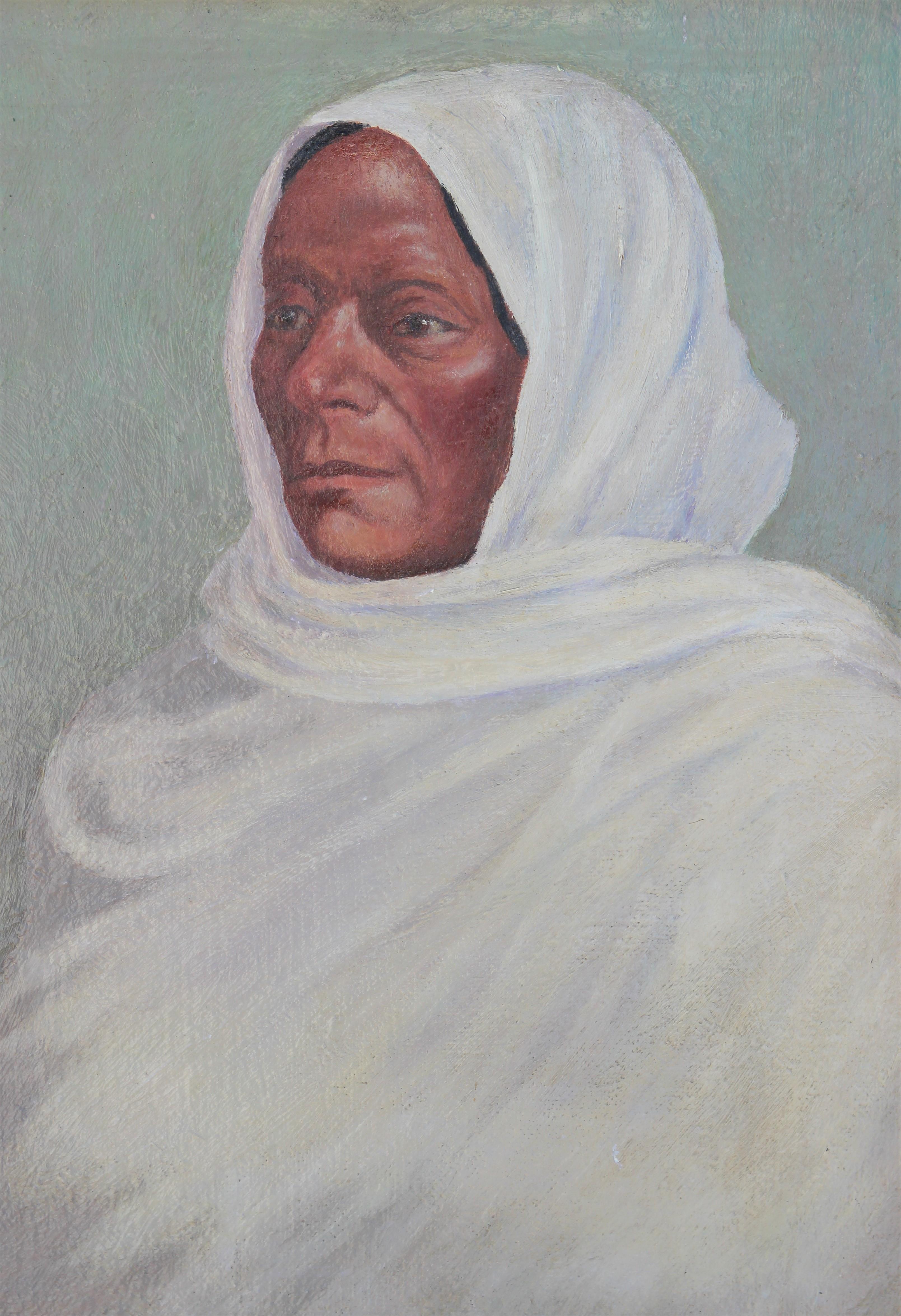 Portrait réaliste de femme Tao aux tons verts pastel dans un bandeau blanc - Réalisme Painting par Charles Kern Fiedler