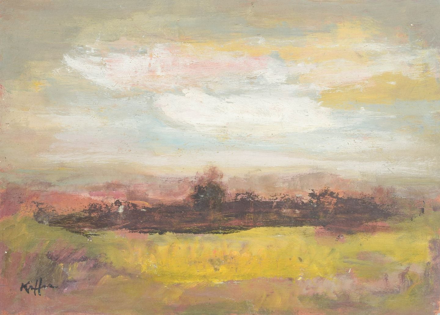 Charles Kiffer, French artist. Oil on board. Atmospheric landscape. 1960s.