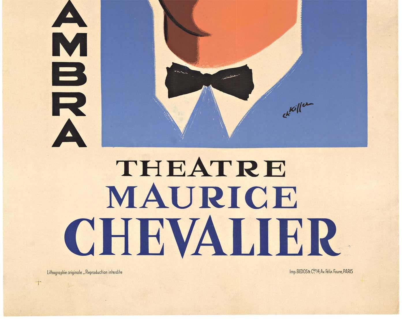 Affiche vintage d'origine « Maurice Chevalier, Alhambra Theatre »  taille moyenne - Orange Print par Charles Kiffer