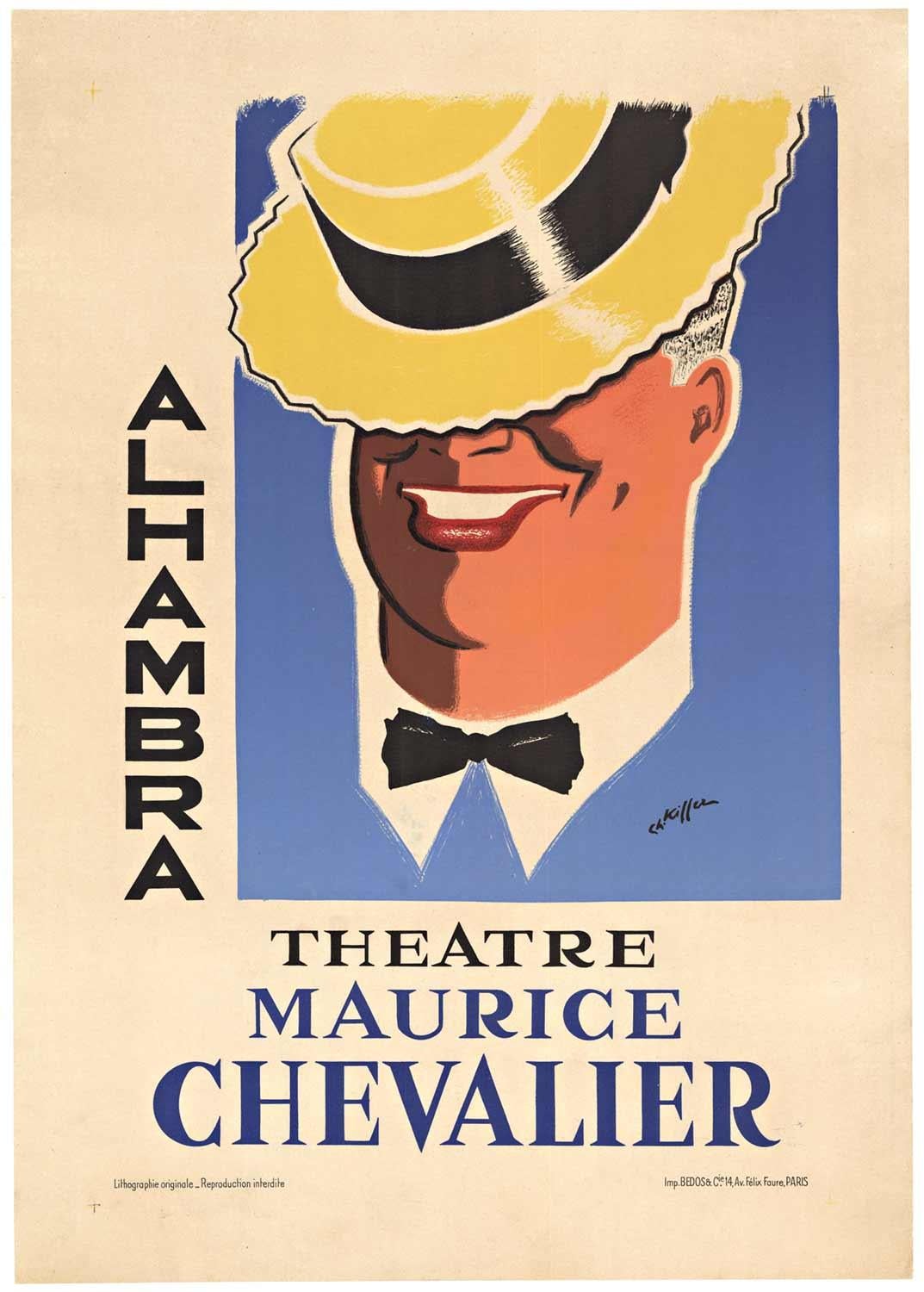 Print Charles Kiffer - Affiche vintage d'origine « Maurice Chevalier, Alhambra Theatre »  taille moyenne