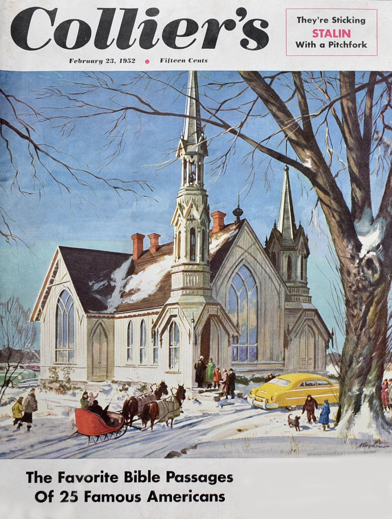 Arriving at Church in Winter – figurative, realistische Illustration im Angebot 7