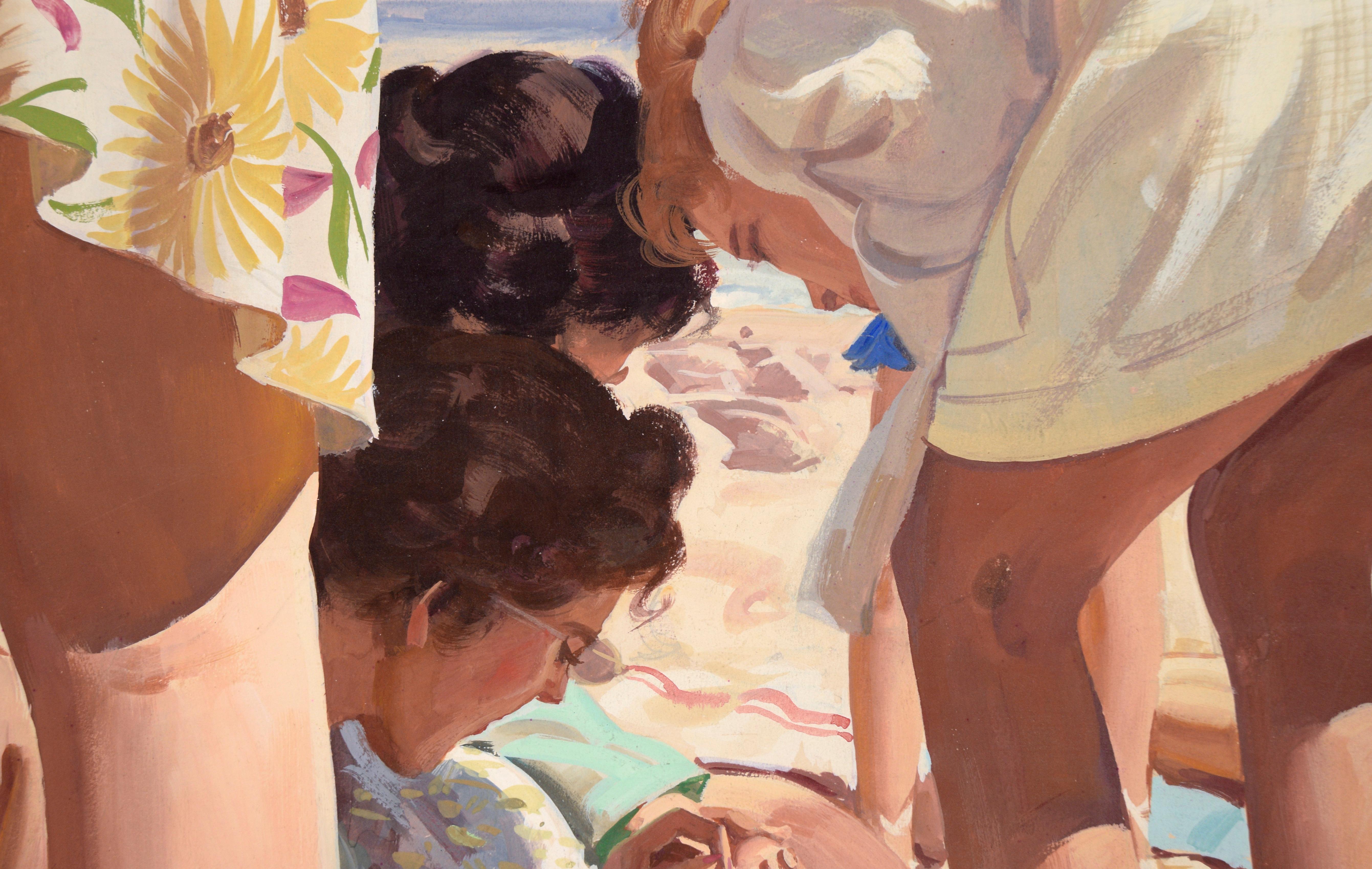 Day at the Beach (Deux jours à la plage) - Illustration figurative réaliste à la gouache - Impressionnisme américain Painting par Charles Kinghan