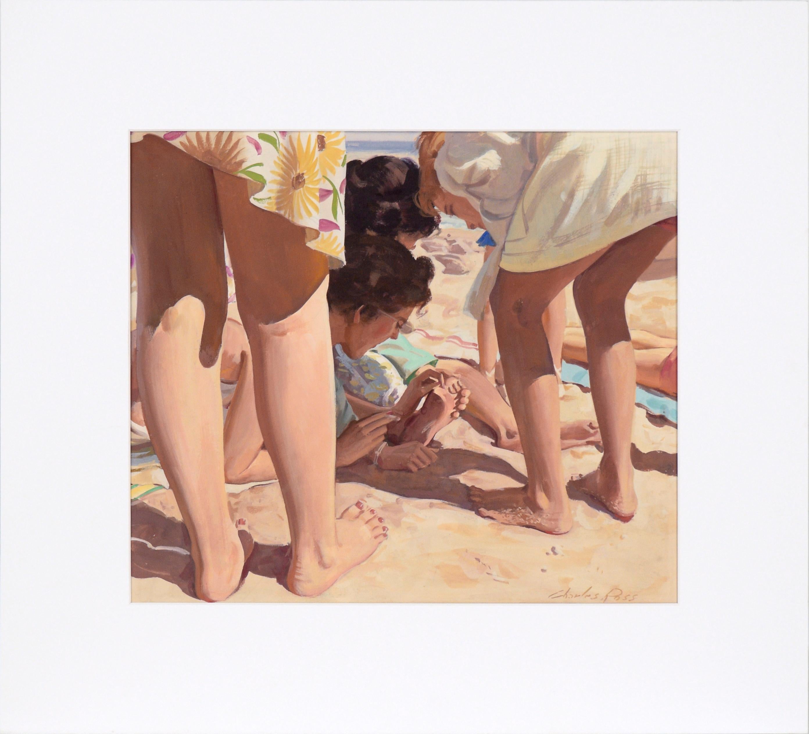 Day at the Beach - Realistic Figurative Illustration in Gouache