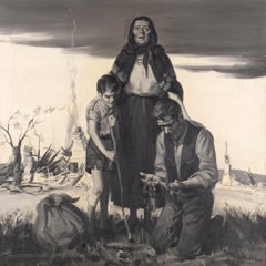 Devastation - Mid Century Figurative Illustration Grayscale Painting