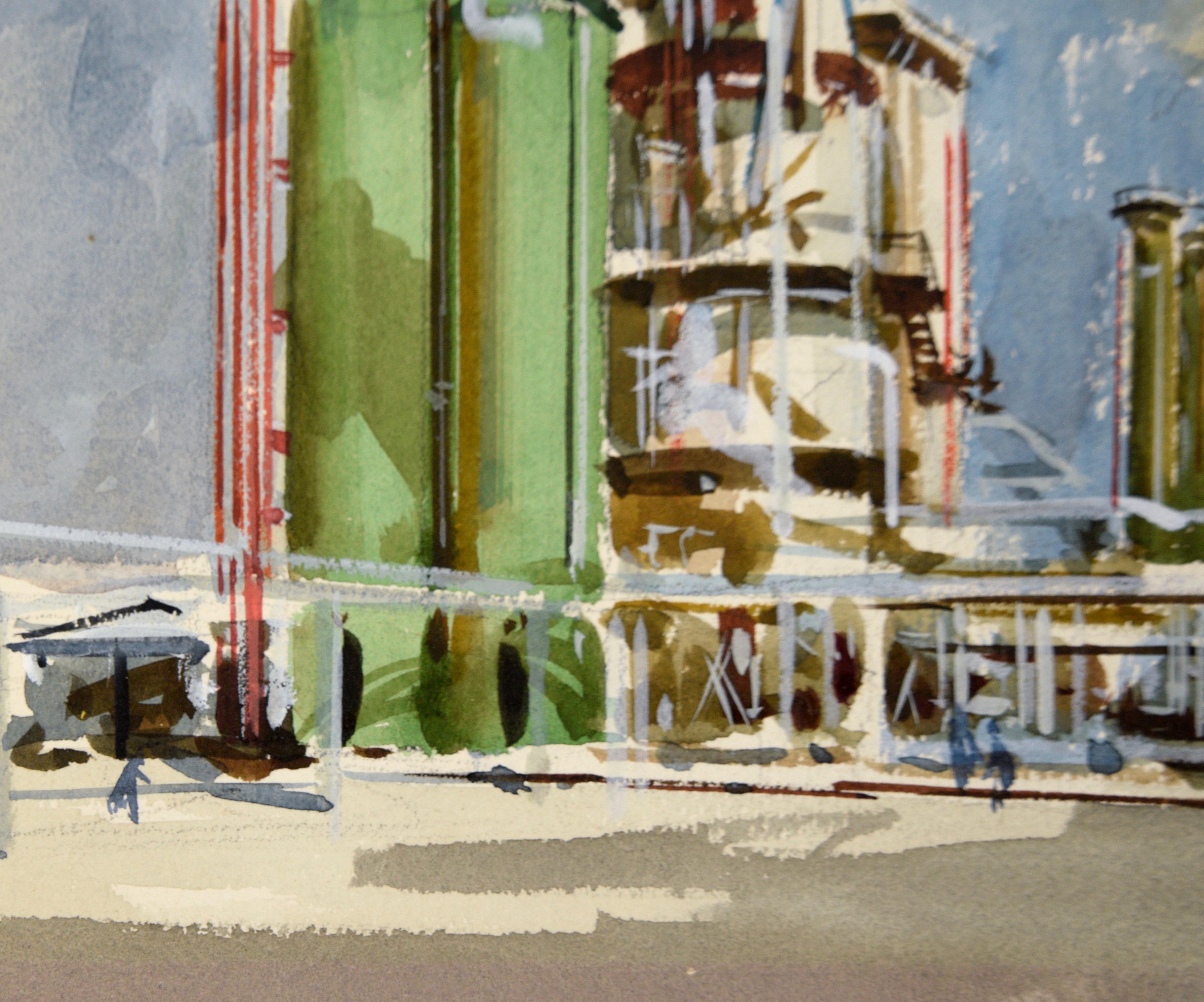Smokestack at the Refinery – realistische industrielle Illustration in Gouache im Angebot 1