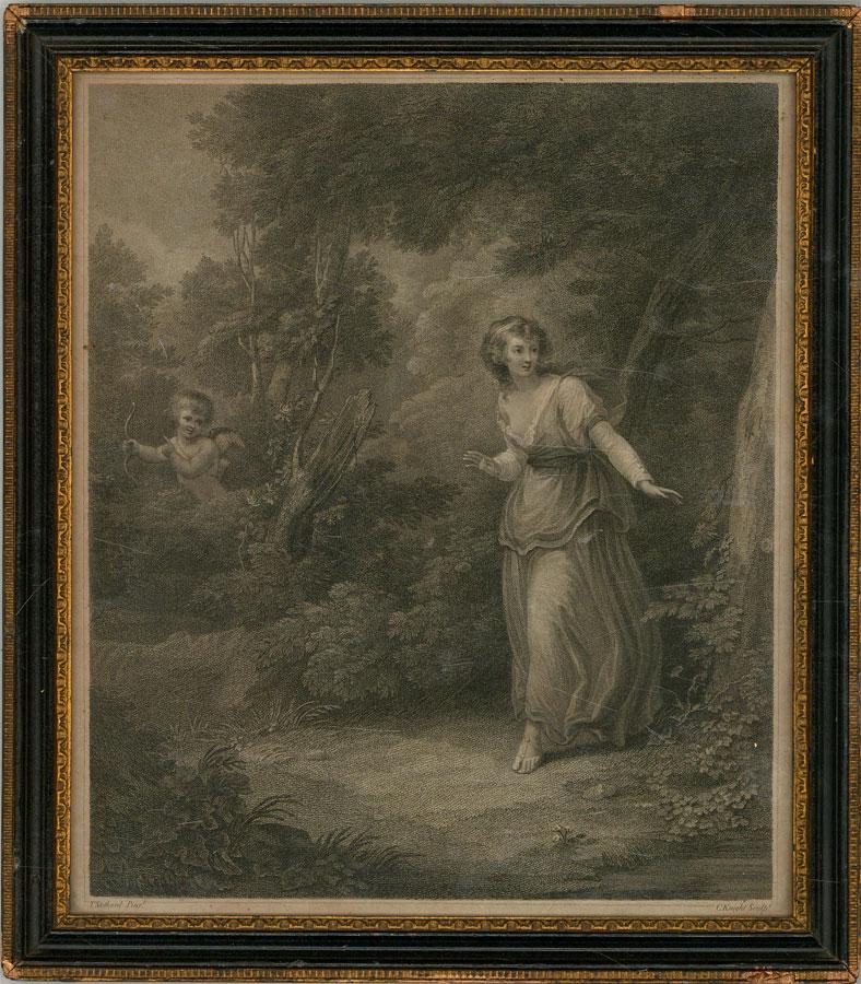 A fine stipple engraving with etched detail depicting a scene from a painting by Thomas Stothard (1755-1834)

Inscribed.

Well presented in a 19th Century Hogarth style molded wood frame with gilded details.

 

On wove.