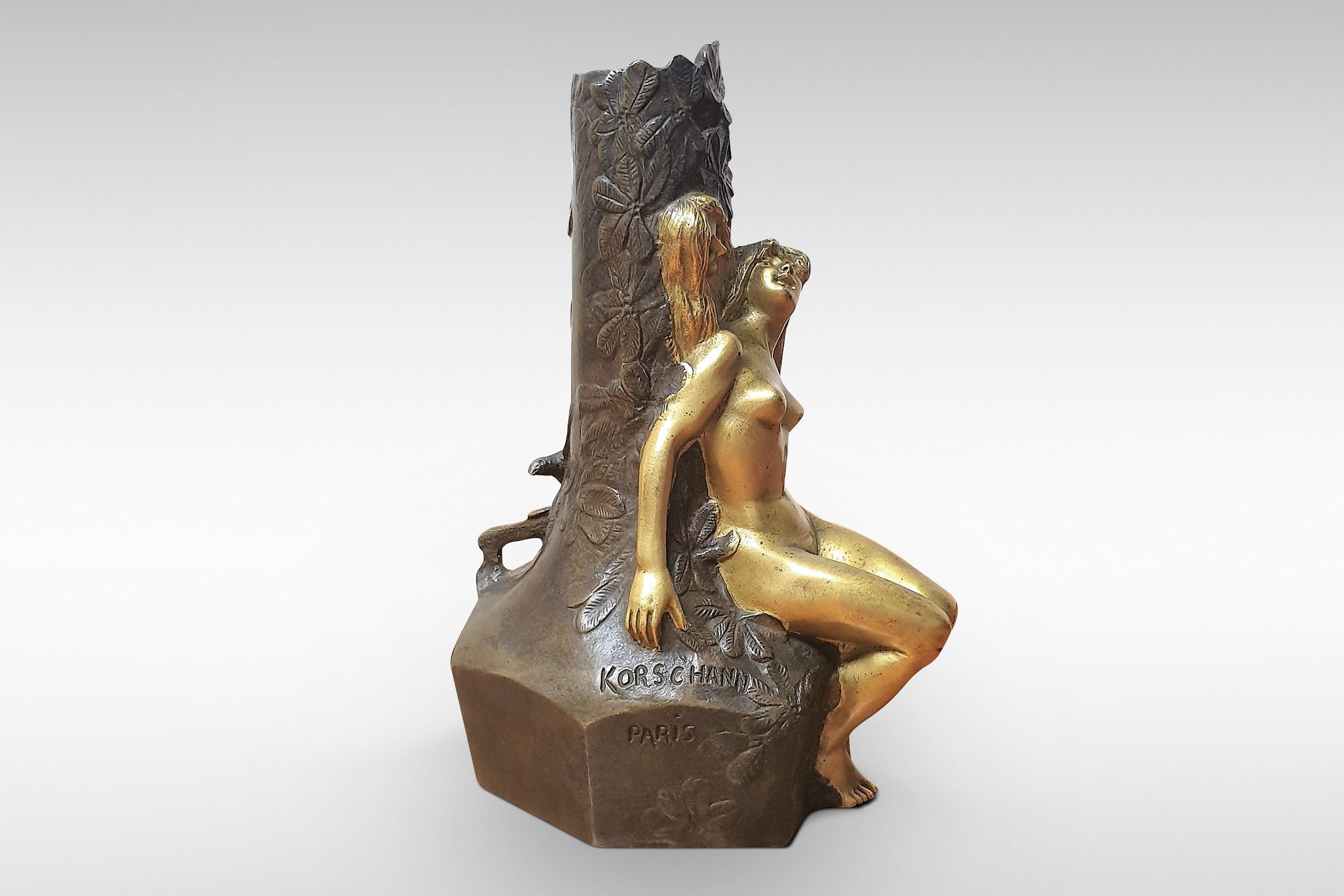 Gilt Charles Korschann Art Nouveau Bronze 'Fee Des Bois' For Sale