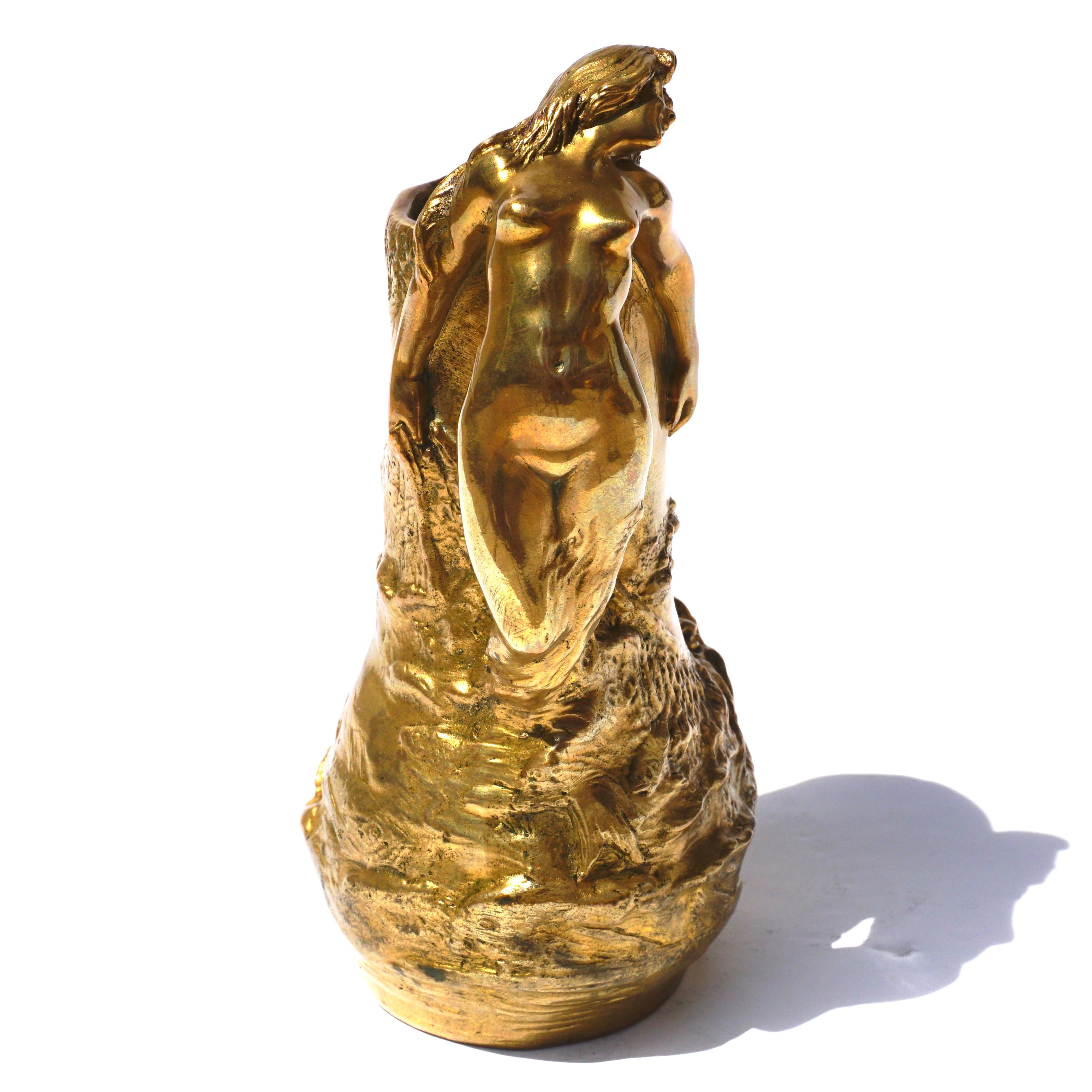 Czech Charles Korschann Art Nouveau Gilt Bronze Nude For Sale