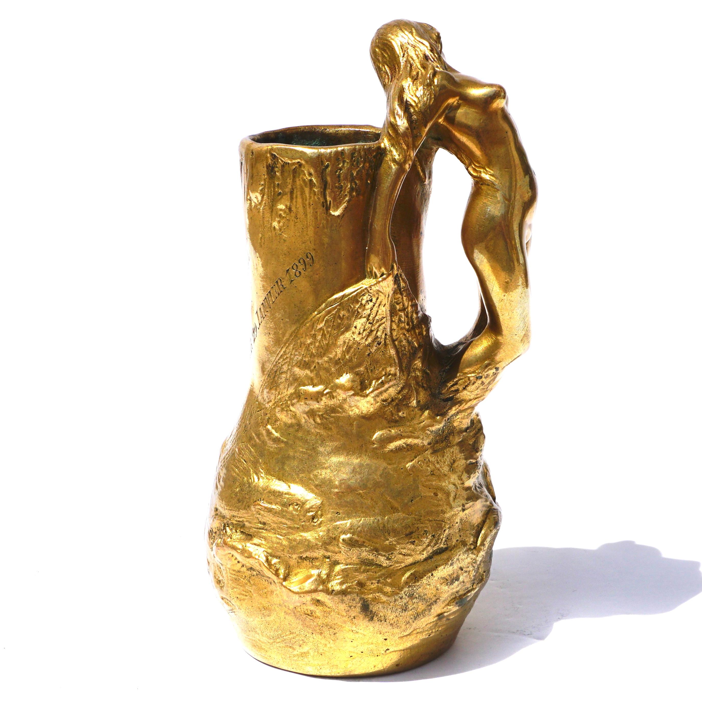 Charles Korschann Jugendstil-Akt aus vergoldeter Bronze (Tschechisch) im Angebot