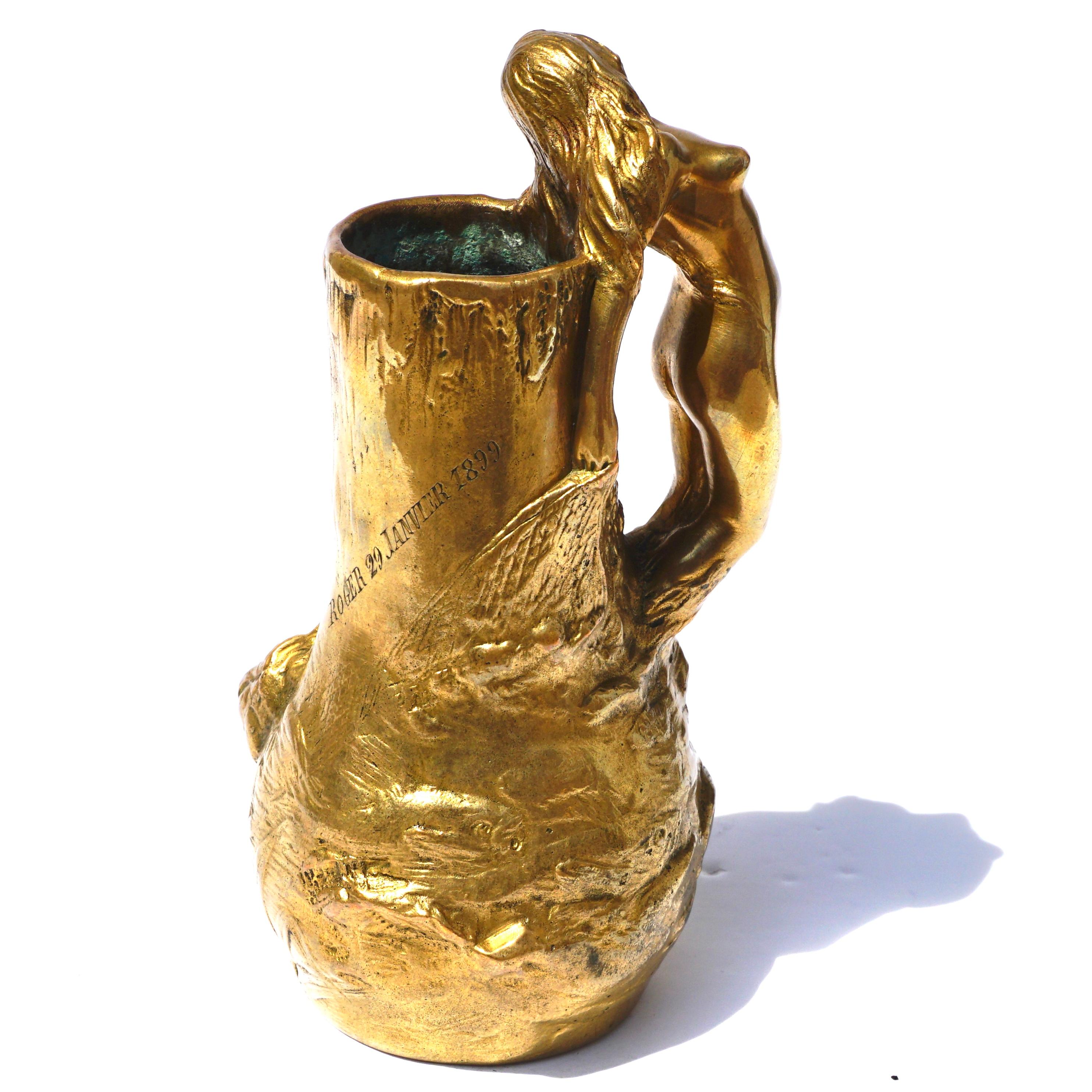 Fin du XIXe siècle Charles Korschann - Nu en bronze doré Art Nouveau en vente