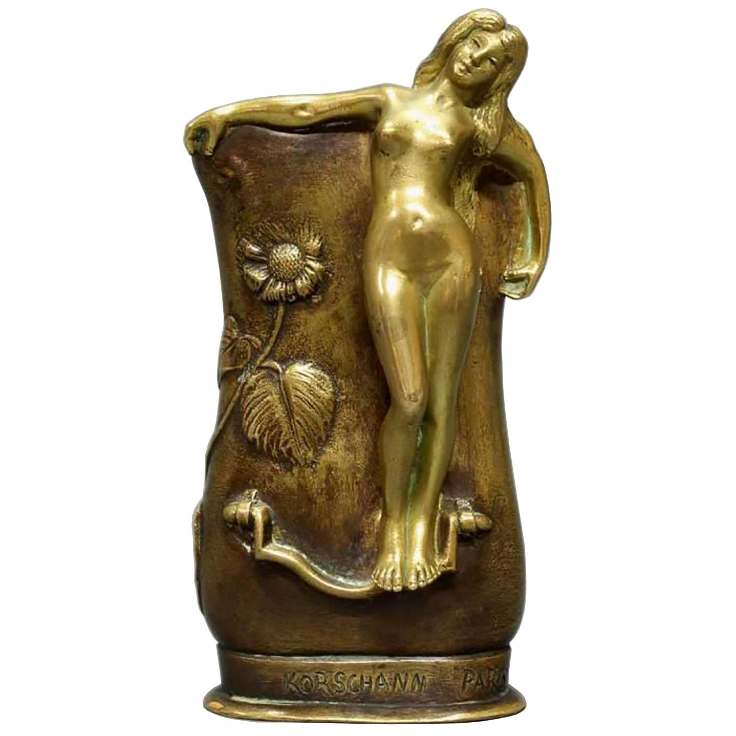 Charles Korschann, Art Nouveau Nude on Vase, France, circa 1900
