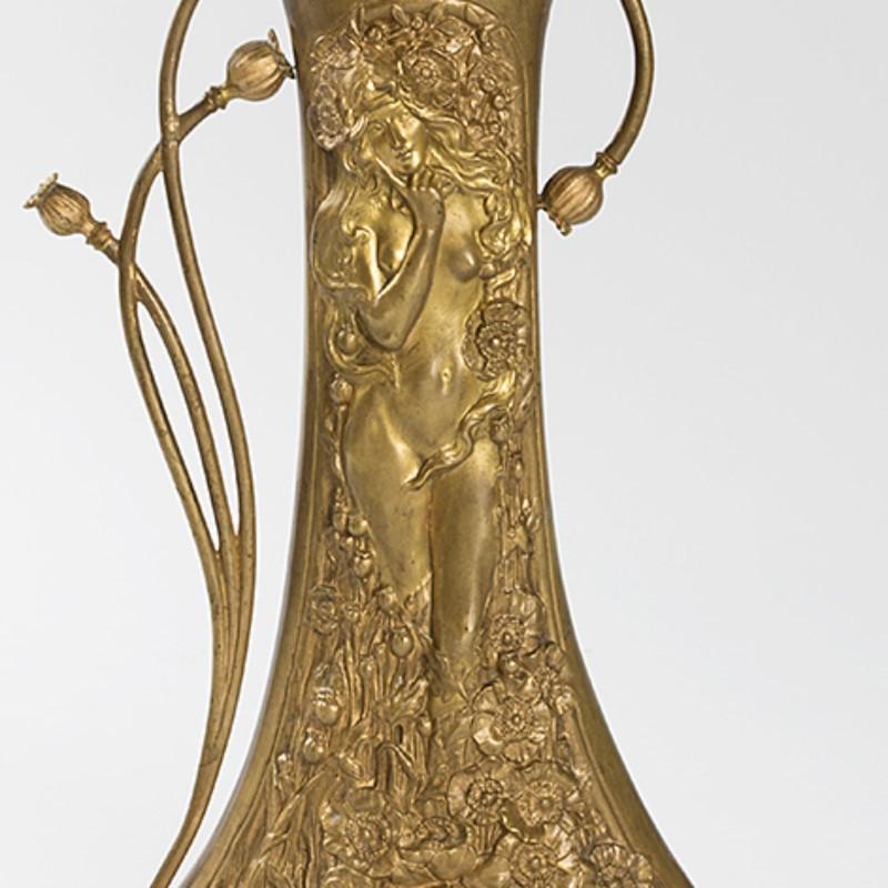 Gilt Charles Korschann French Art Nouveau Bronze Vase