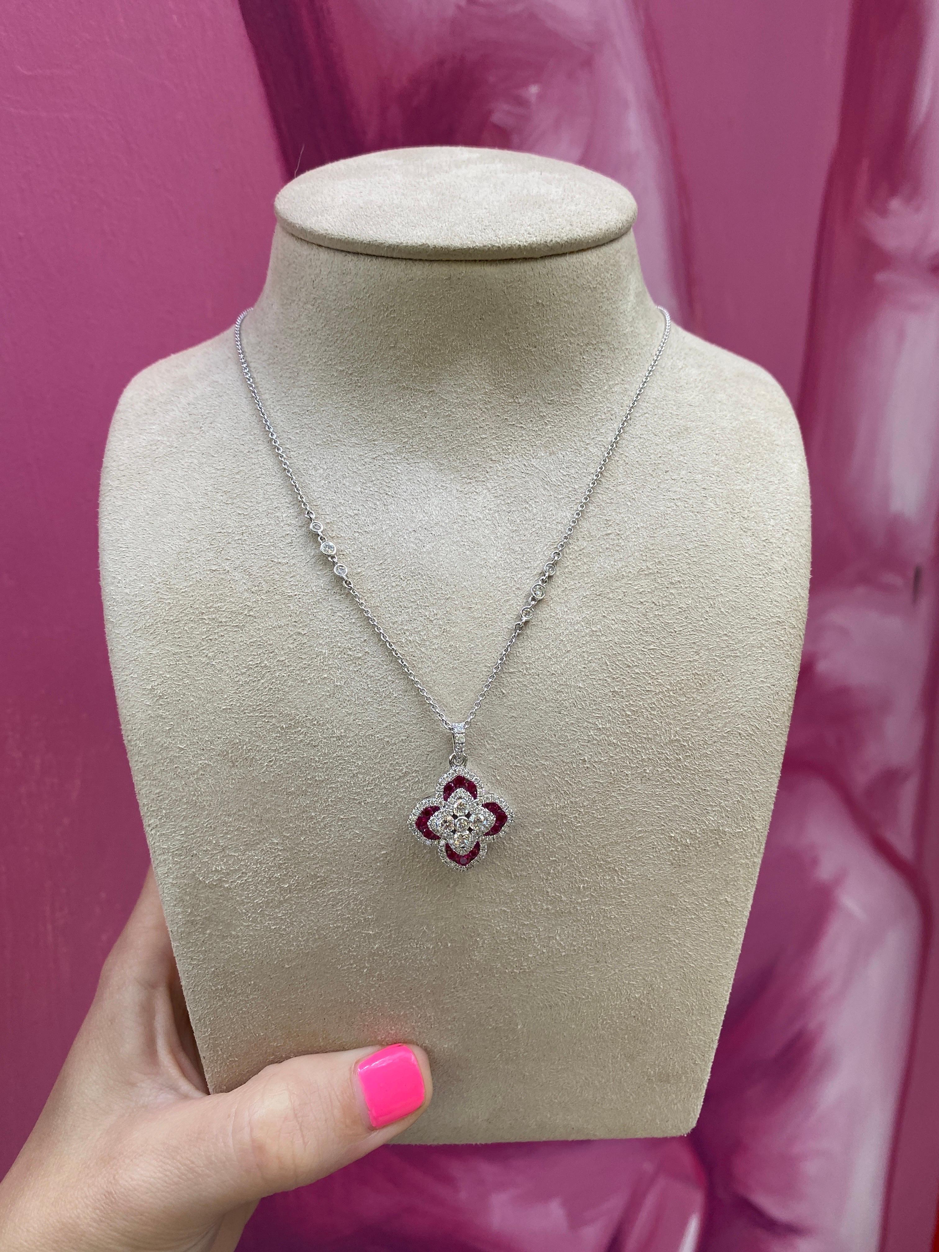 Charles Krypell 0.93ctw Round Diamond & 0.61ctw Round Ruby Pendant Necklace For Sale 8