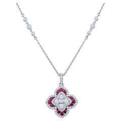 Charles Krypell, collier pendentif en diamant rond de 0,93 carat et rubis rond de 0,61 carat