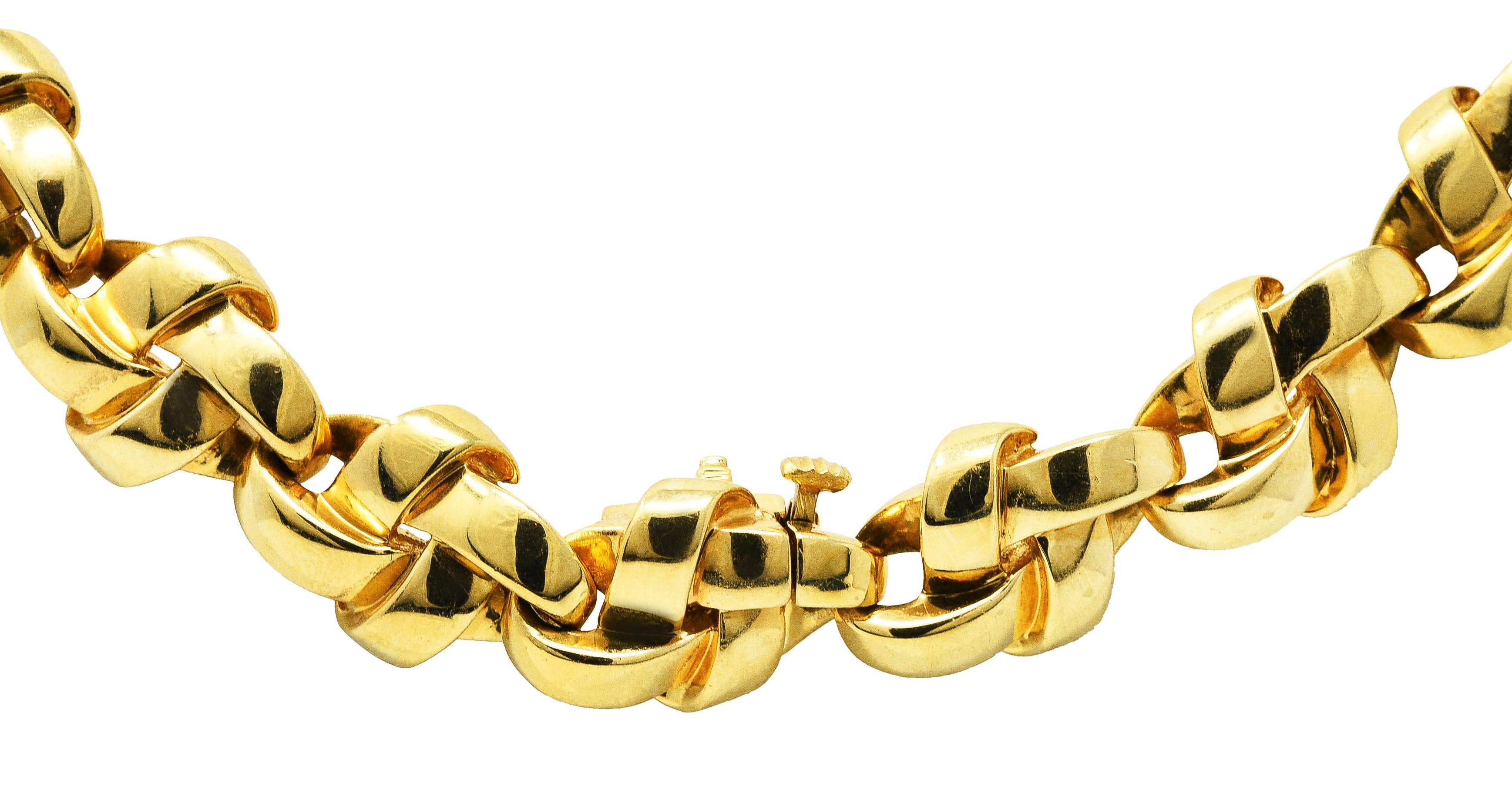 Contemporary Charles Krypell 10.00 Carats Emerald Sapphire Diamond 18 Karat Gold Knot Link Ne