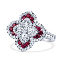 Charles Krypell 1.03ctw Round Diamond & 0.56ctw Round Ruby Regal Flower Ring