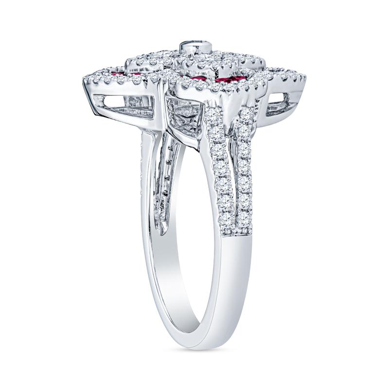 Round Cut Charles Krypell 1.03ctw Round Diamond & 0.56ctw Round Ruby Regal Flower Ring For Sale