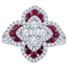 Charles Krypell, bague fleur royale en diamant rond 1,03 carat et rubis rond 0,56 carat