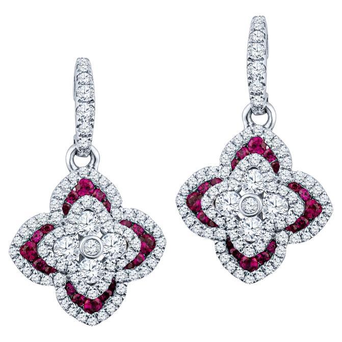 Charles Krypell 1.16ctw Round Diamonds & 0.47ctw Round Ruby Drop Earrings For Sale