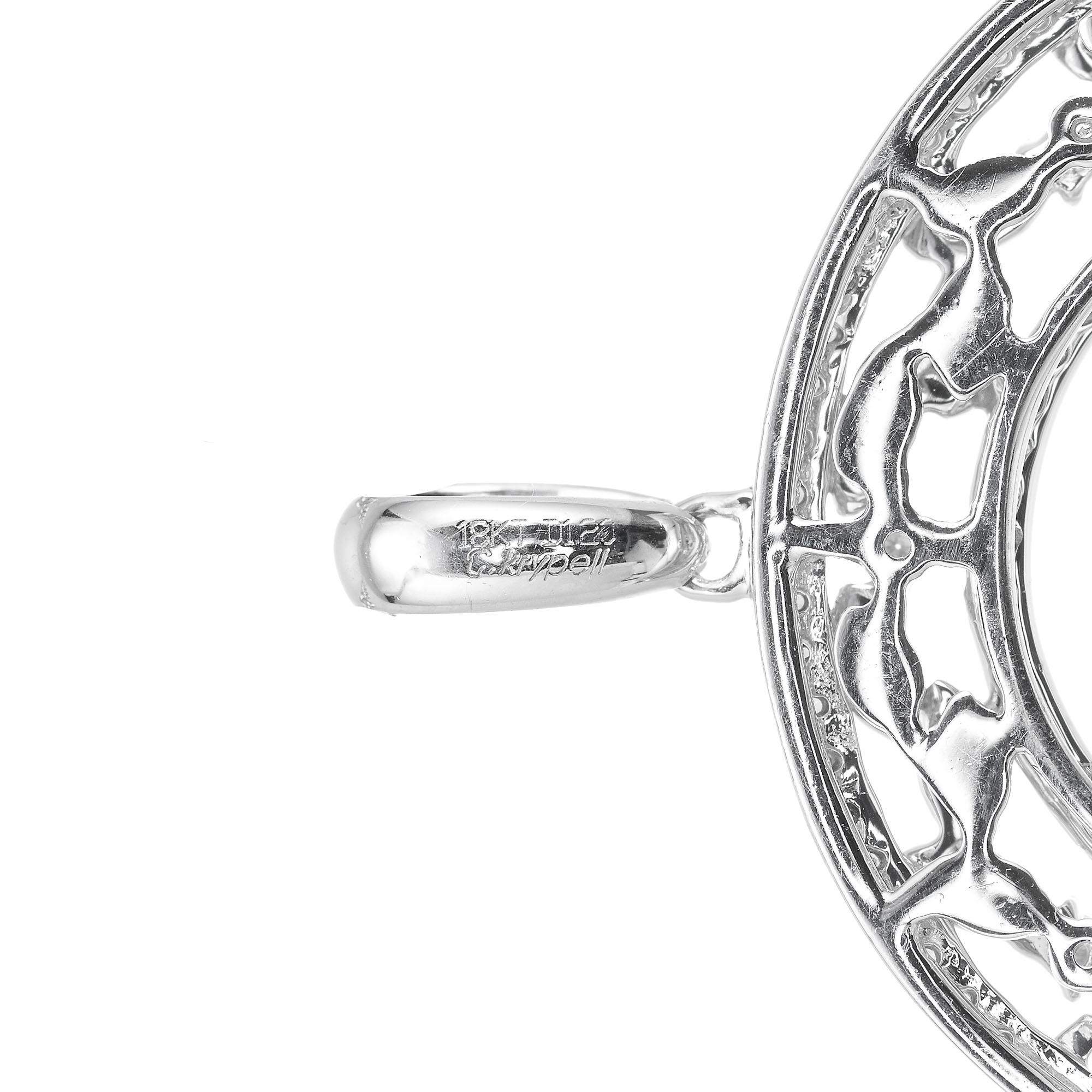 Round Cut Charles Krypell 1.20 Carat Diamond White Gold Pendant For Sale